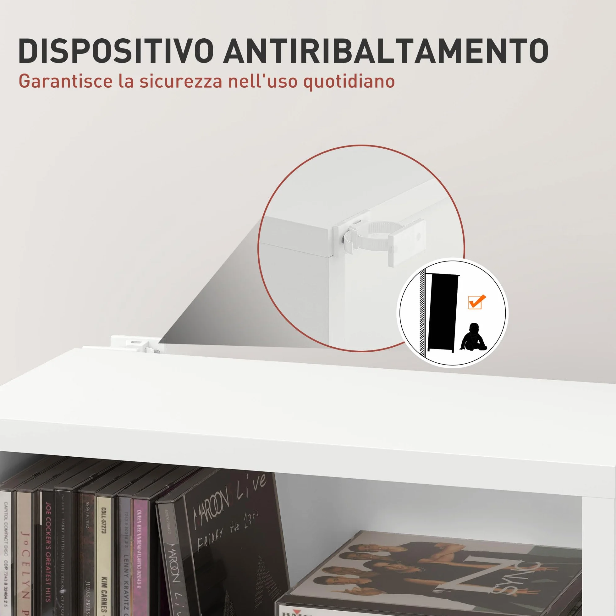 HOMCOM Mobile Porta CD con 6 Ripiani Regolabili, Scaffale Porta 260CD/120DVD Salvaspazio in Legno, Mobile Portacd con 9 Scomparti, per Soggiorno, Camera da Letto, Ufficio, 33x24x140 cm, Bianco