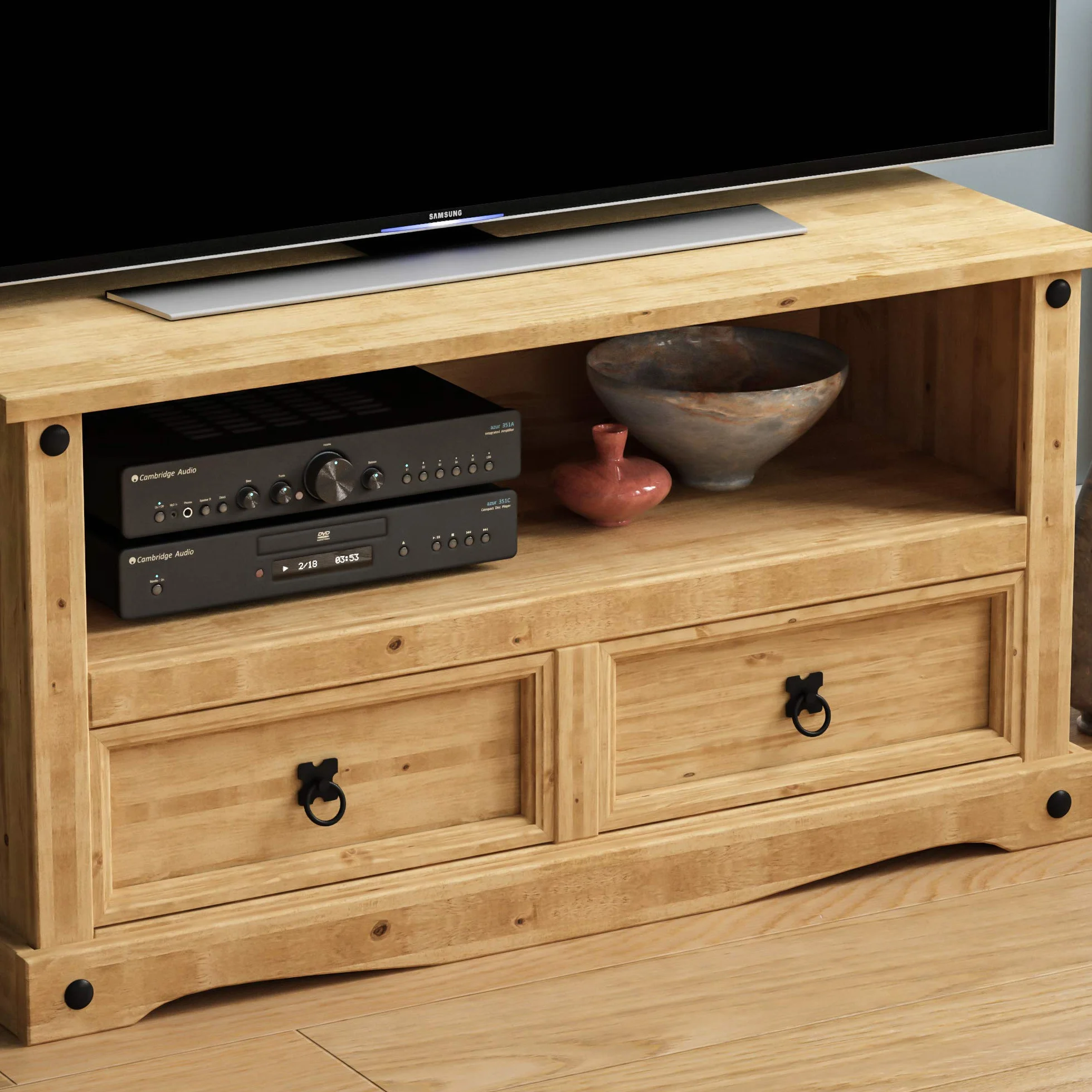 TBC Corona Mobile TV, supporto per schermo piatto, legno di pino massello