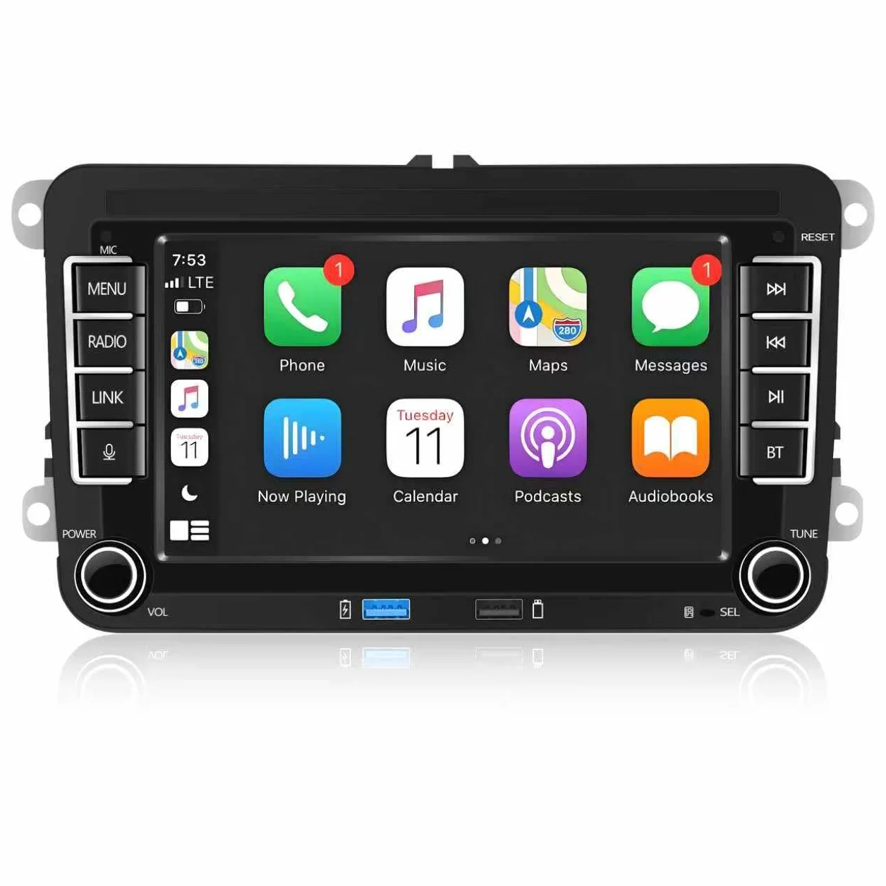 Autoradio con schermo compatibile con VW Golf 5/6, Passat, Skoda, Polo, T5, Jetta e altri modelli | CarPlay e Android Auto wireless integrati | Supporta AM/FM/RDS, USB, Bluetooth