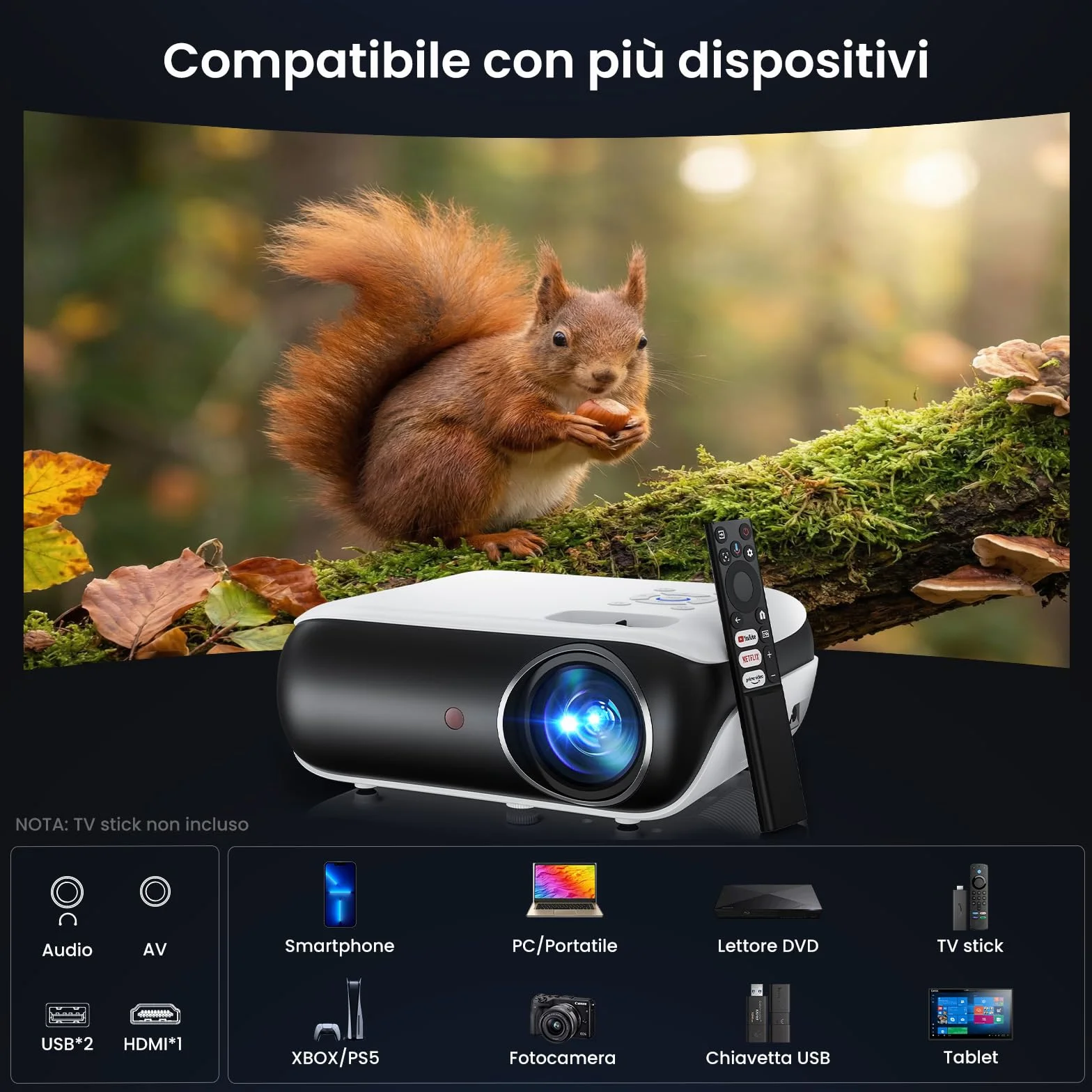 【Google TV/Assistente Vocale/Dolby】Proiettore 4K, HAPPRUN 1000 ANSI 1080P Full HD Smart Videoproiettore con Netflix/Disney+ Ufficiale, WiFi6 e Bluetooth 5.2 per Home Cinema Esterno