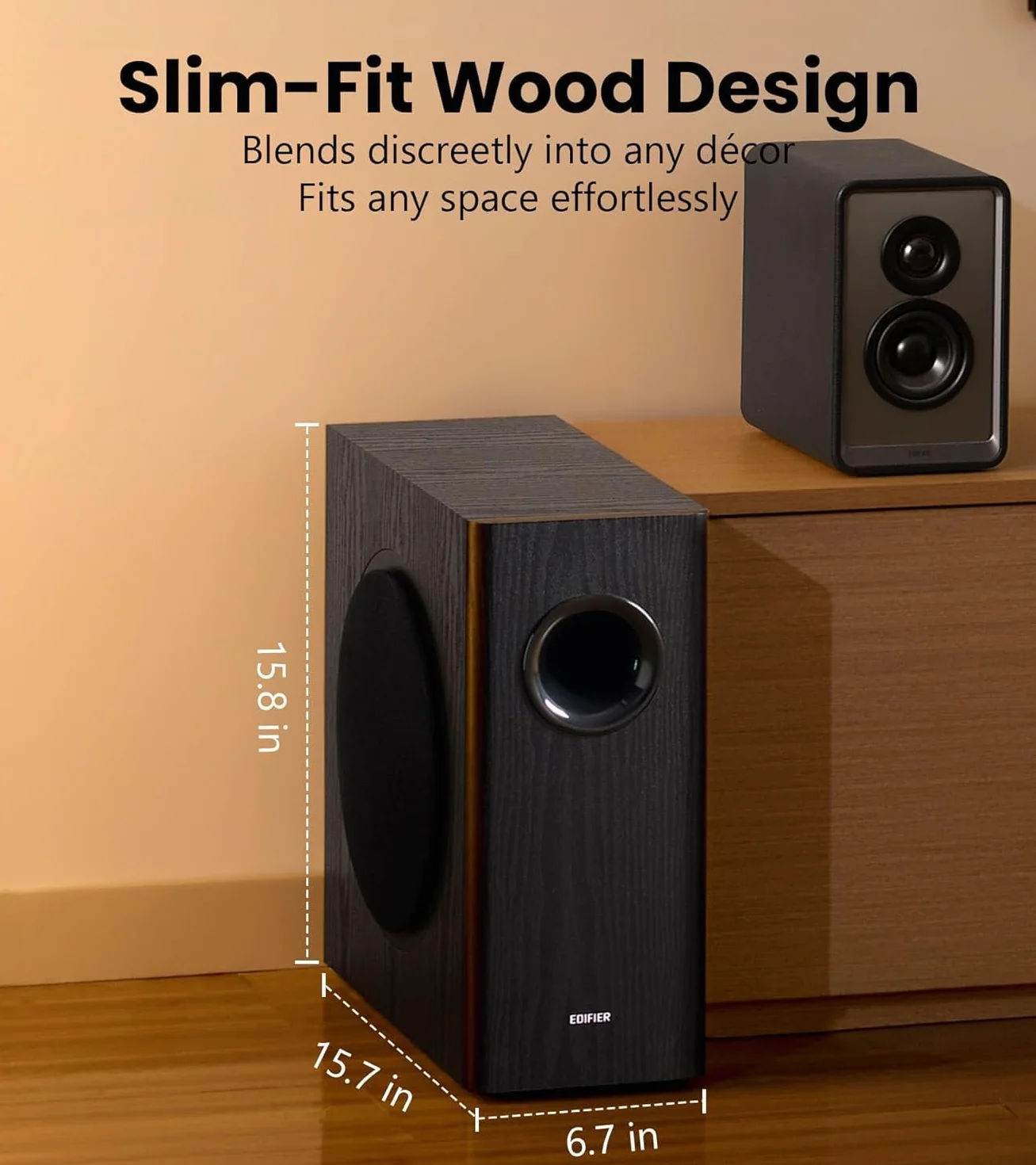 Edifier SUBWOOFER ATTIVO T5s – Woofer da 8 pollici – 70 Watt – Filtro passa-basso – Frequenza fino a 35 Hz – Alloggiamento in MDF per una risonanza ridotta – Standby – Connettori RCA (T5s NERO)