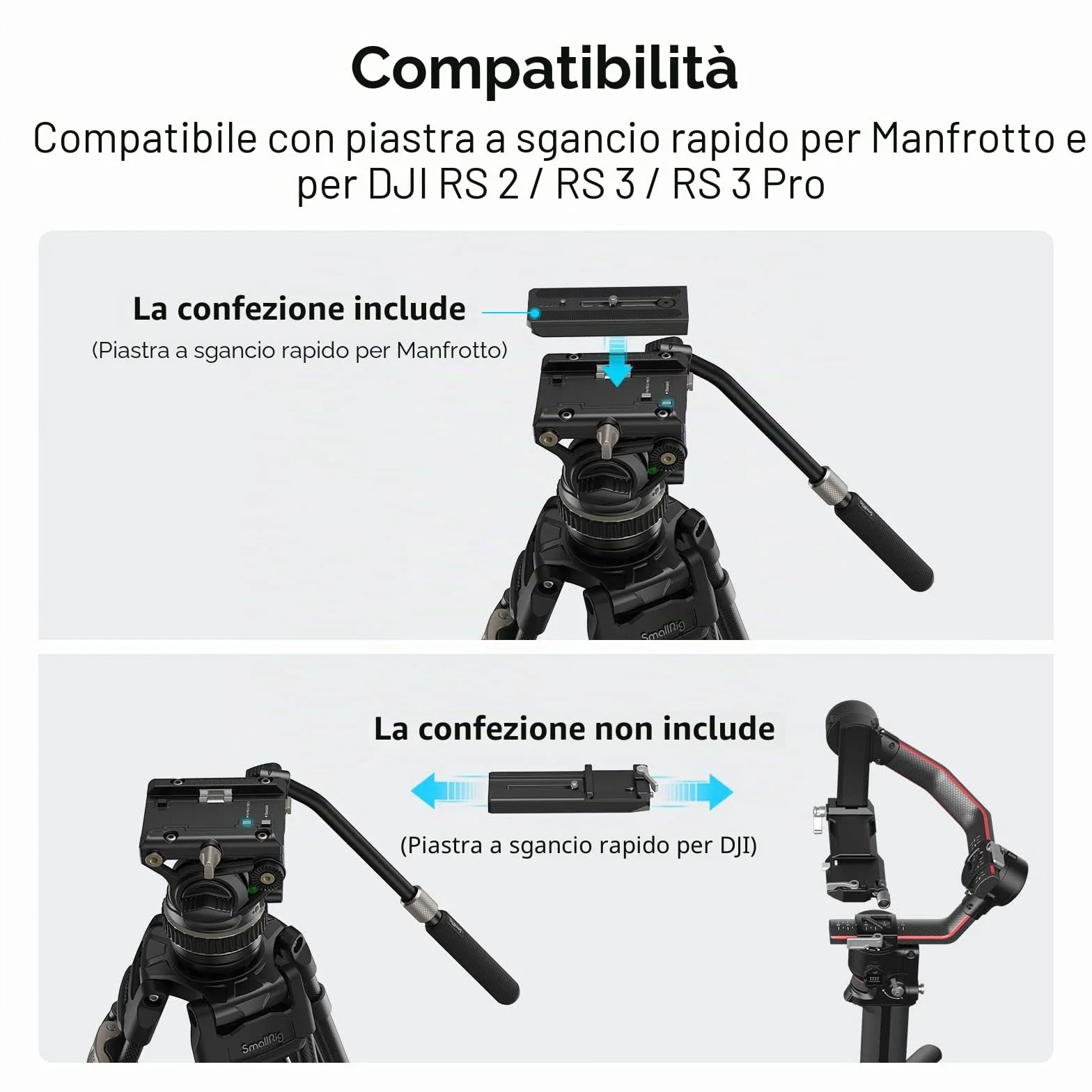 SMALLRIG Testa Video Fluida per Treppiede, Damping Regolabile, Piastra a Sgancio Rapido per Manfrotto e per DJI RS 2 /RS 3 /RS 3 Pro, Carico Massimo Fino a 10 kg/22 Libbre, per Riprese Video - 4165