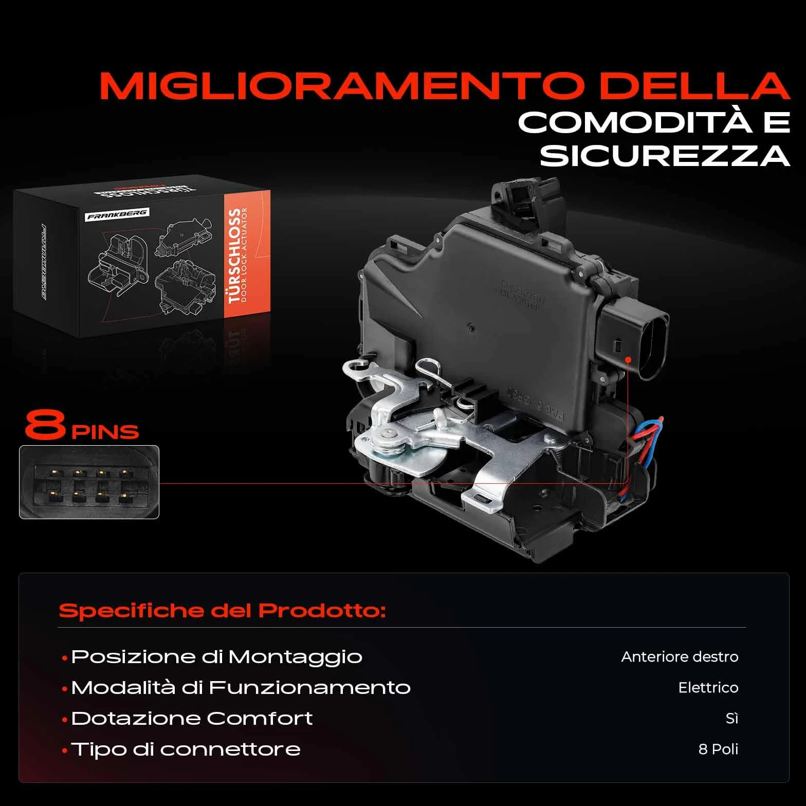 Frankberg Serratura porta serratura auto Compatibile con Golf IV 1J1 L.u.p.o 6E1 6X1 Golf IV Variante 1J5 P.a.s.s.a.t Variante 3B5 P.a.s.s.a.t Variante 3B6 Replace# V10-85-6347