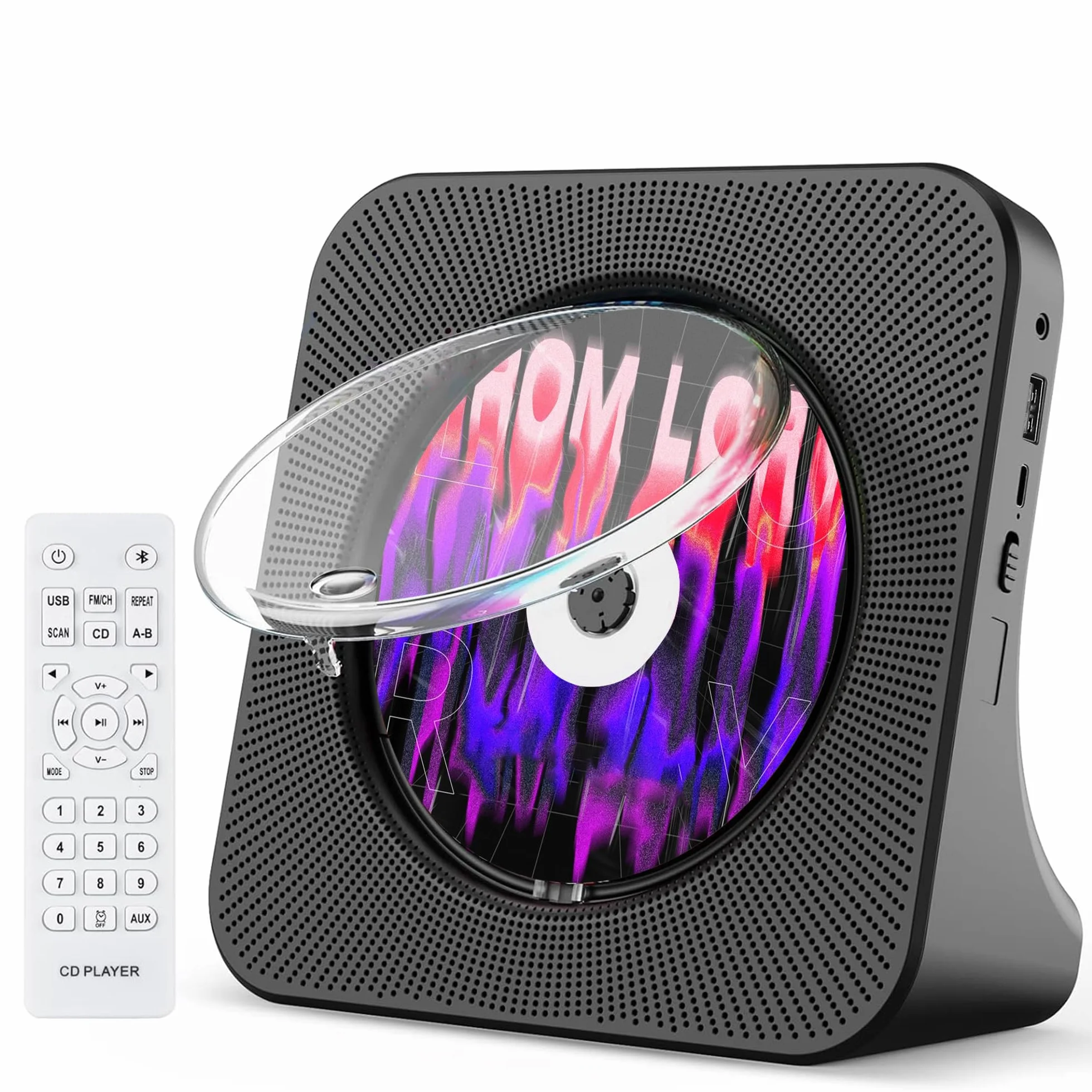 Lettore CD portatile con Bluetooth 5.0, lettore CD domestico con doppi altoparlanti stereo integrati, lettore musicale portatile per auto con Audio Boombox/AUX/USB