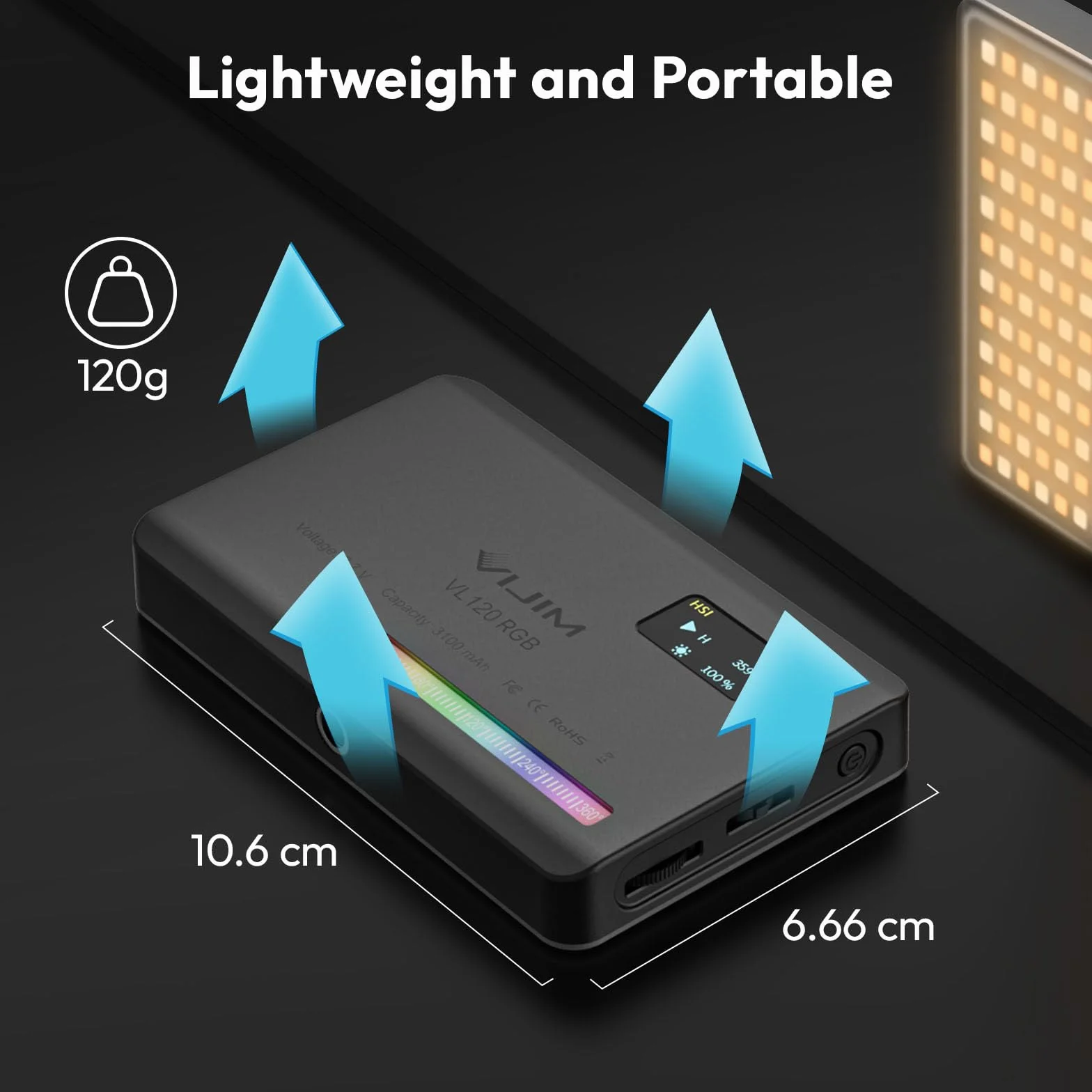 ULANZI VL120 Luce Video RGB, Luce Led Fotografia con Batteria da 3100mAh, Pannello Luce LED da Dimmerabile 2500K-9000K, CRI 95+ per Tiktok/Foto di Prodotti/videocamere DSLR, Fotografia
