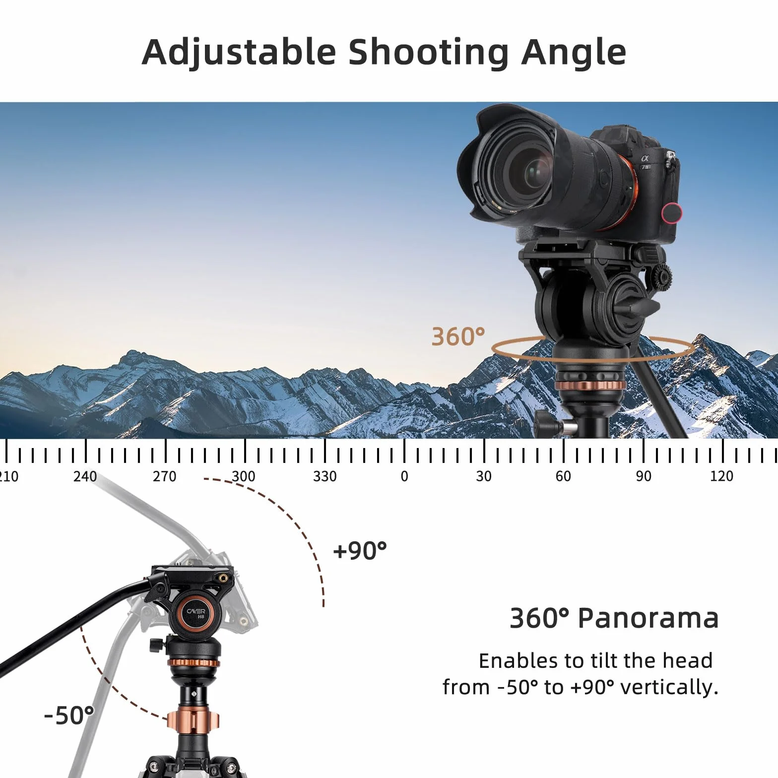 Cayer CF2451 Treppiede video in fibra di carbonio da 67 pollici con testina di trascinamento fluido, treppiede DSLR compatto a 4 sezioni convertibile in monopiede, per fotocamera DSLR Canon Nikon Sony