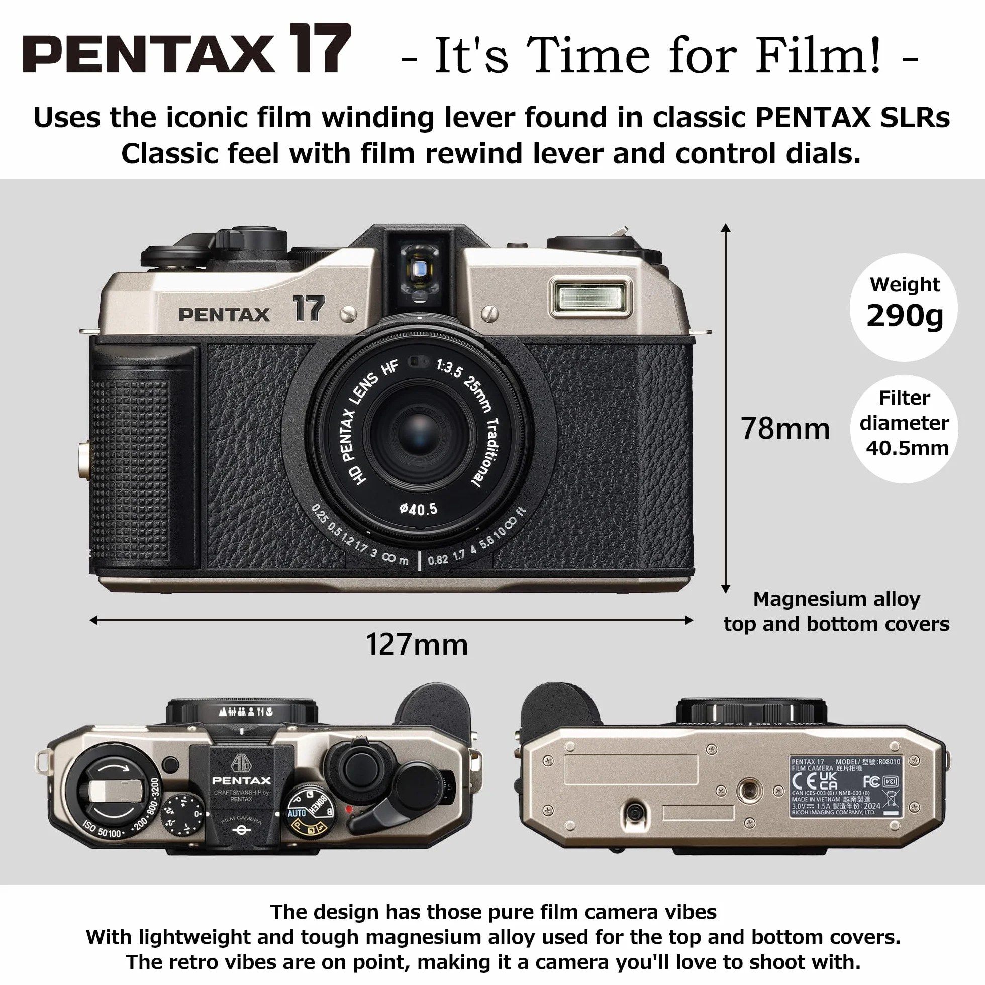 PENTAX 17 Fotocamera compatta a pellicola fissa focale progettata per catturare fotografie di mezza dimensione