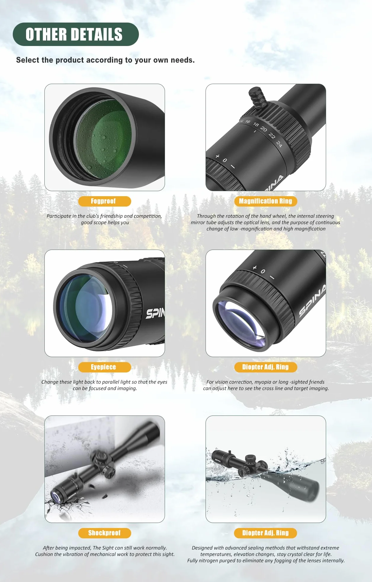 SPINA OPTICS 6-24x50 II Riflescope Primo Piano Focale Riflescope con MRAD Precision Tree Reticle e Parasole
