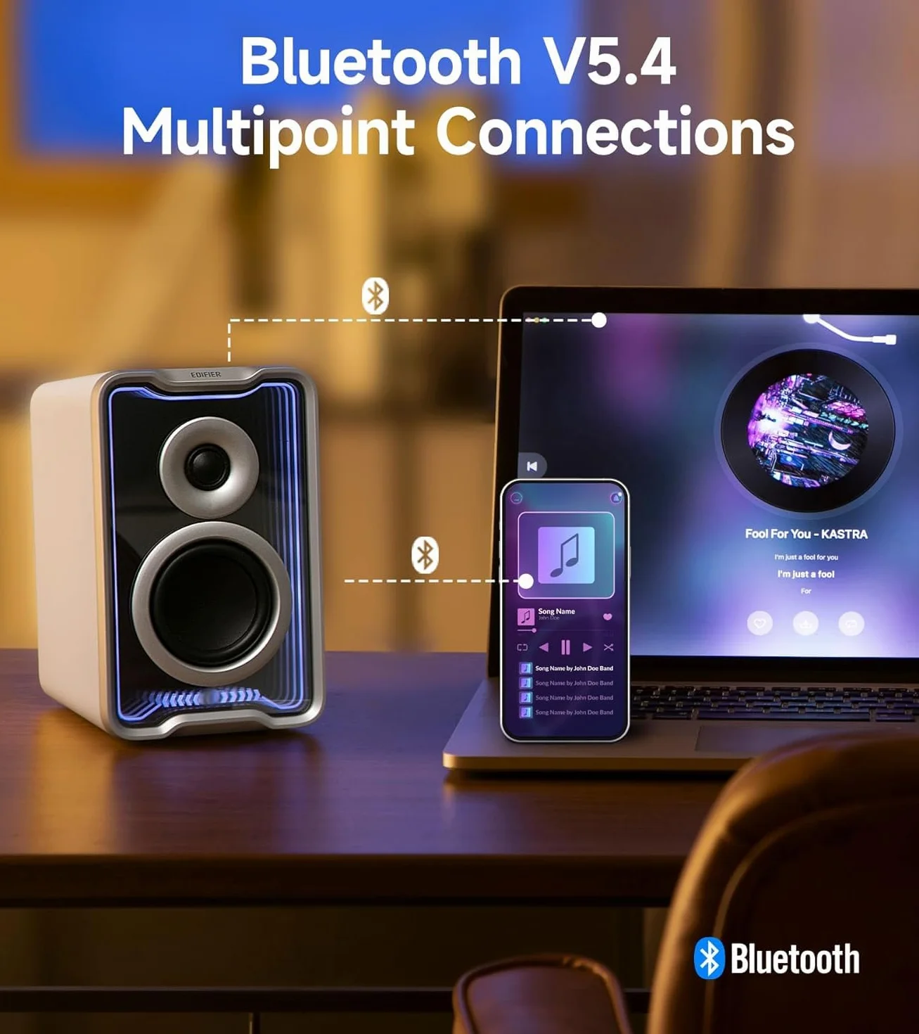 Edifier QR30 Altoparlanti desktop attivi con Bluetooth V5.4, effetti luminosi dinamici. 30 Watt RMS - Bianco