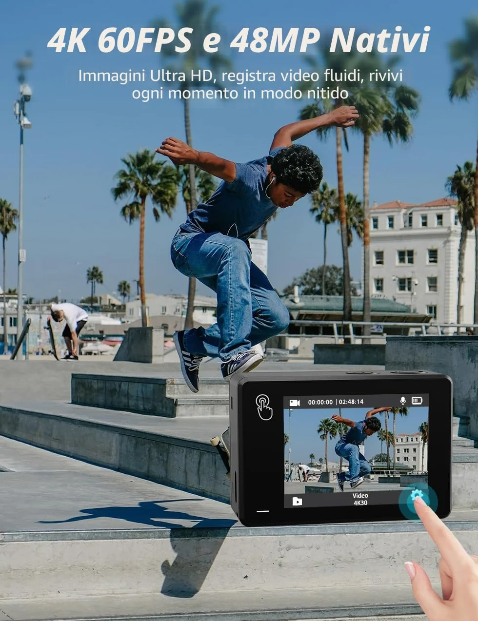 Apexcam Nuovo X80pro Doppia Screen Action Cam 4K60FPS 8X Zoom EIS 64MP Ultra HD WiFi Fotocamera Sportiva Telecamera subacquea 40m Impermeabile 2.4G Telecomando 2x1350mAh Batterie