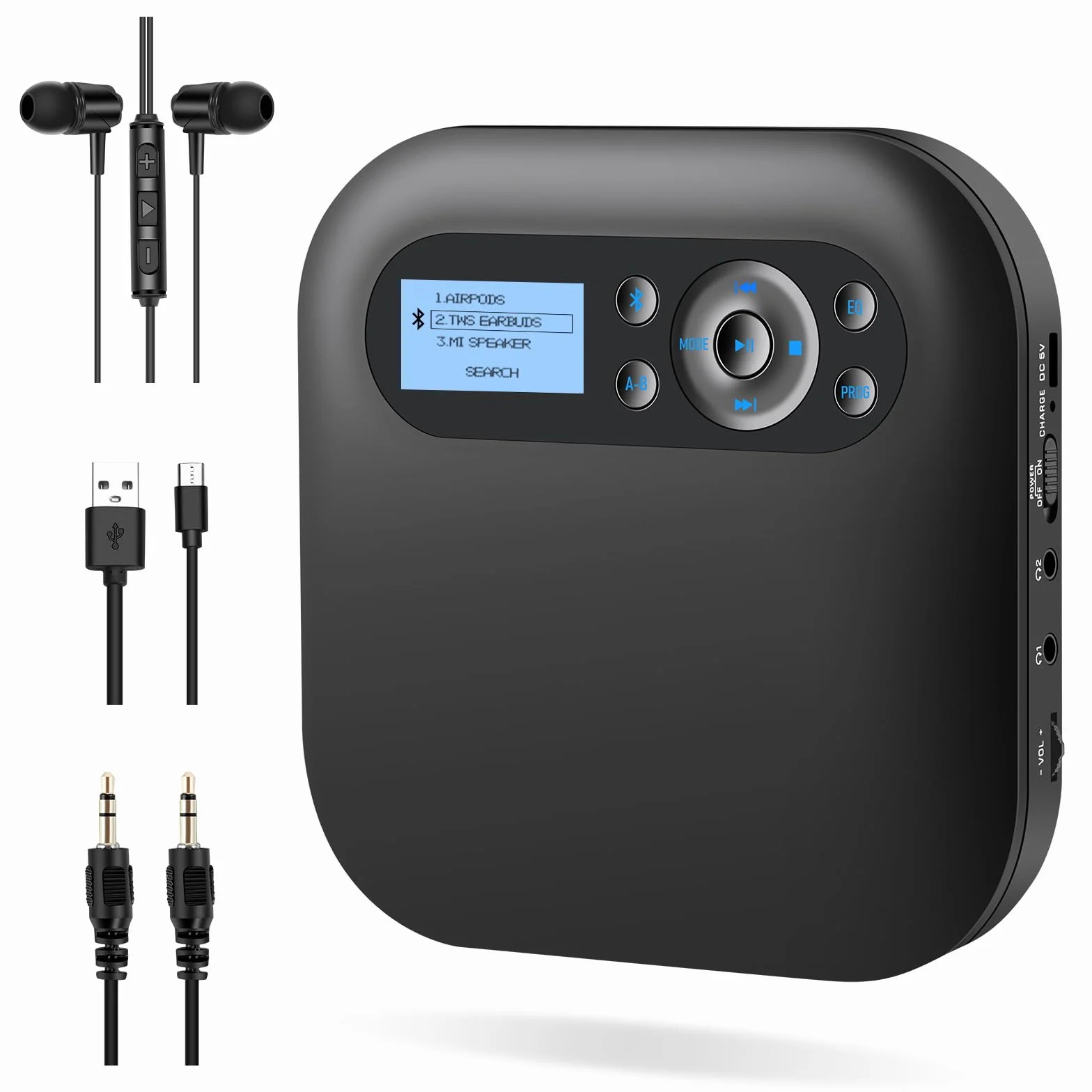 DESOBRY Lettore CD Portatile con Bluetooth e Altoparlanti, Discman CD Player Ricaricabile per Auto con FM, Anti-Skip, Schermo LCD, Lettore CD Portatile con Doppio Jack per Cuffie