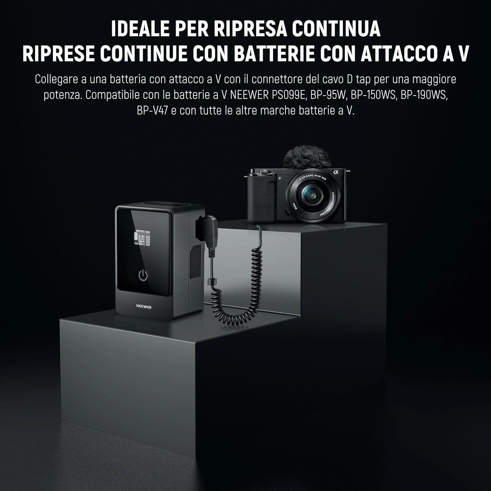 NEEWER D Tap a NP-FW50 Batteria Fittizia, Cavo per Batteria con Attacco a V, Alimentazione Continua Stabile per Sony ZV-E10 A3000 A5000 A5100 A6000 A6100 A6300 A6400 A6500 A7 II A7R II A7S II, VP-FW50