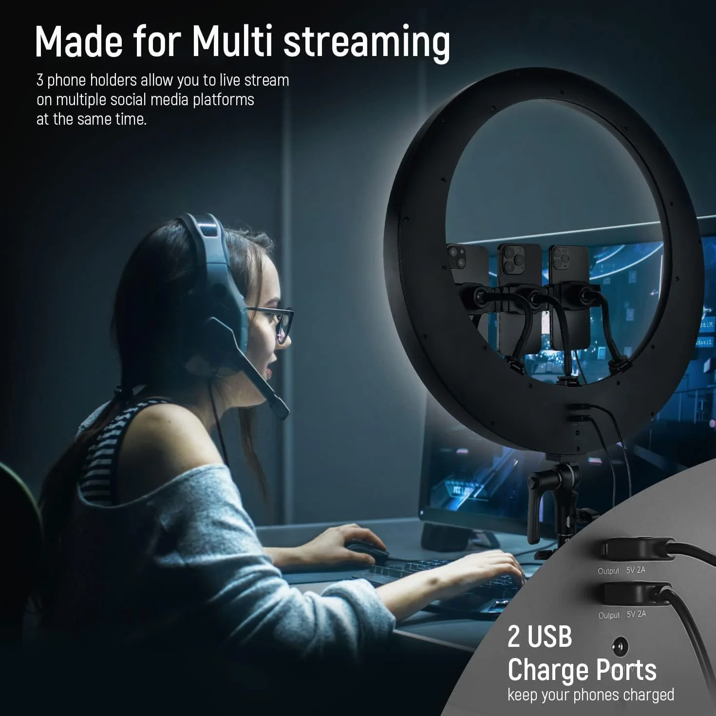 Neewer 19" Ring Light Luce ad Anello con Stand 3200K-5600K per Selfie Streaming Zoom RP19H