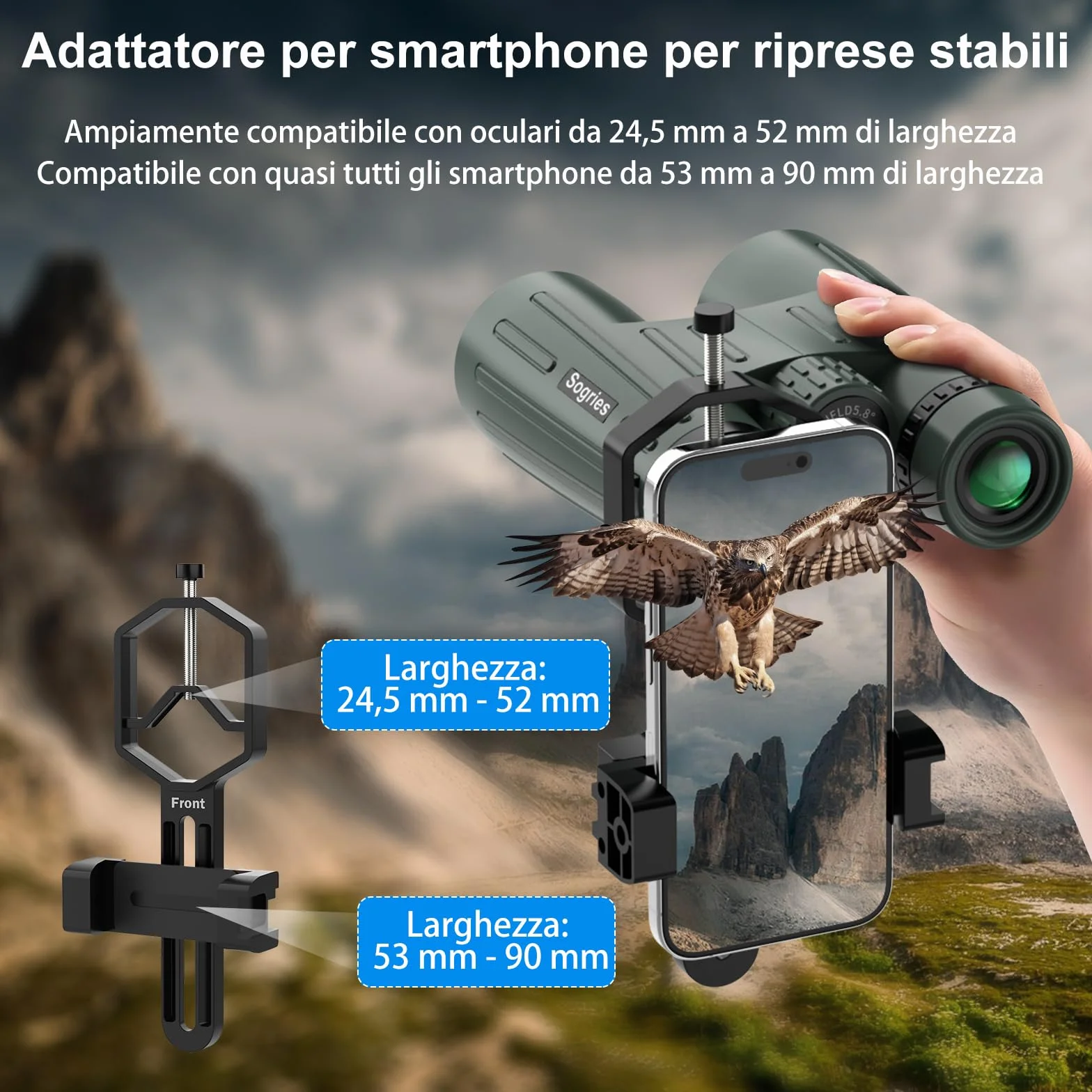 Binocolo 14 x 45 per adulti ad alta potenza, binocolo HD per bird watching, caccia, con adattatore per telefono in lega di alluminio, treppiede, impermeabile e a prova di nebbia, ampia visuale per