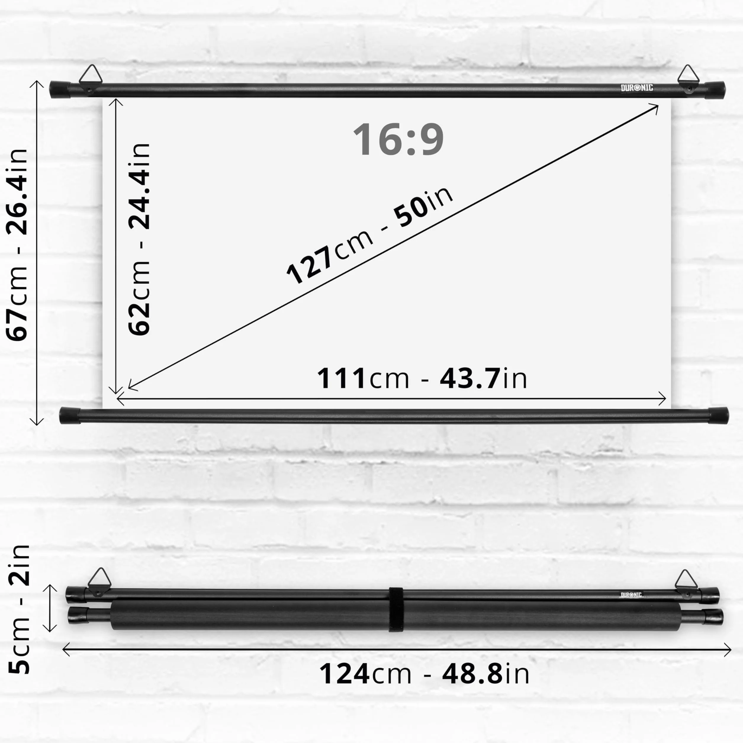 Duronic BPS50 16:9 Telo Proiettore 50 pollici, Schermo per proiettore, Telo da proiezione interno esterno, Home theater cinema Full HD 3D 4K, Schermo di proiezione anti pieghe per casa ufficio scuola