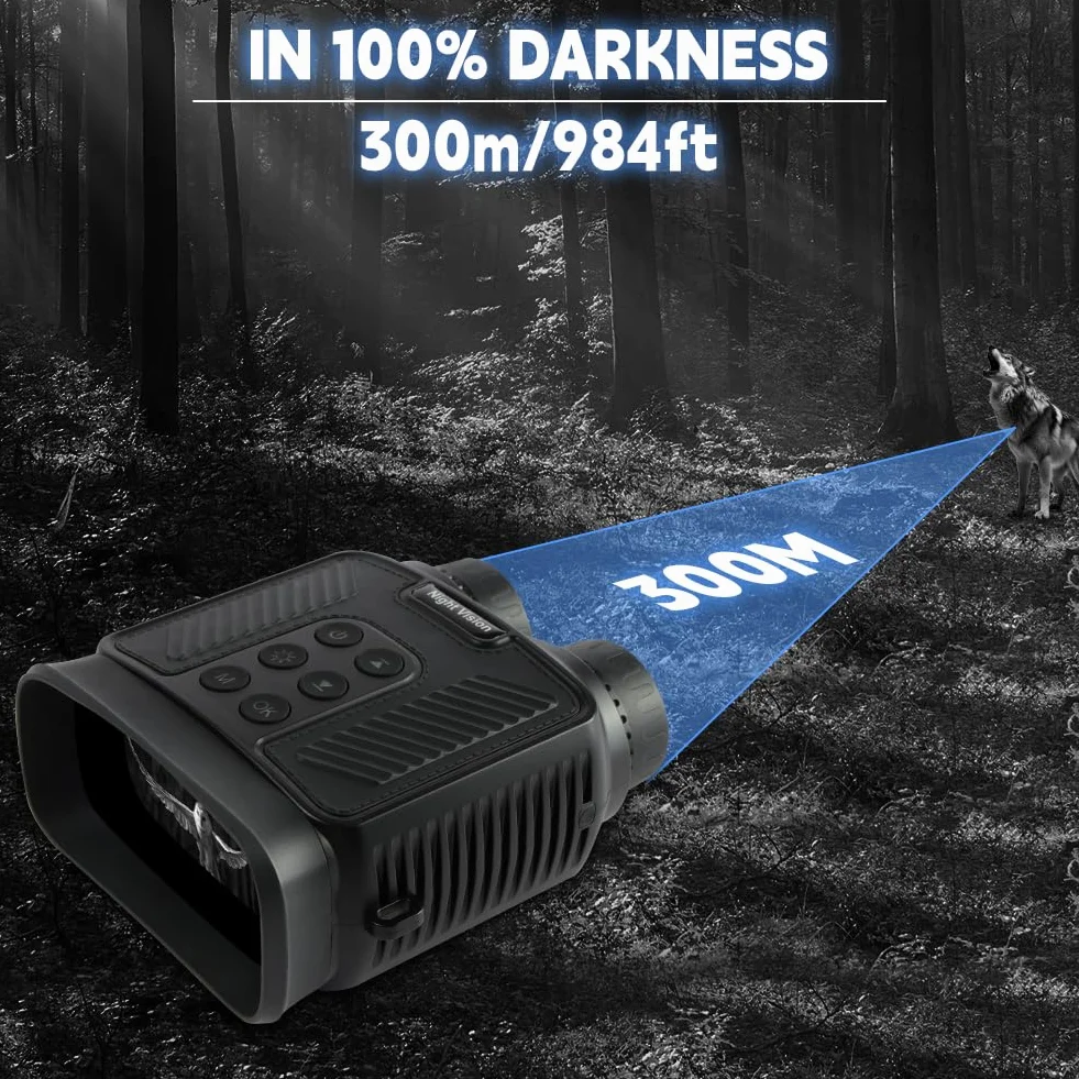 Vicloon 4K Binocolo Visione Notturna, Ricaricabile 5000mAh 8X Zoom Digitale, Visibile 300M, 3" HD Schermo, 7-Livelli Infrarossi, Militare Binocolo Notturno per la Caccia Campeggio, 32GB