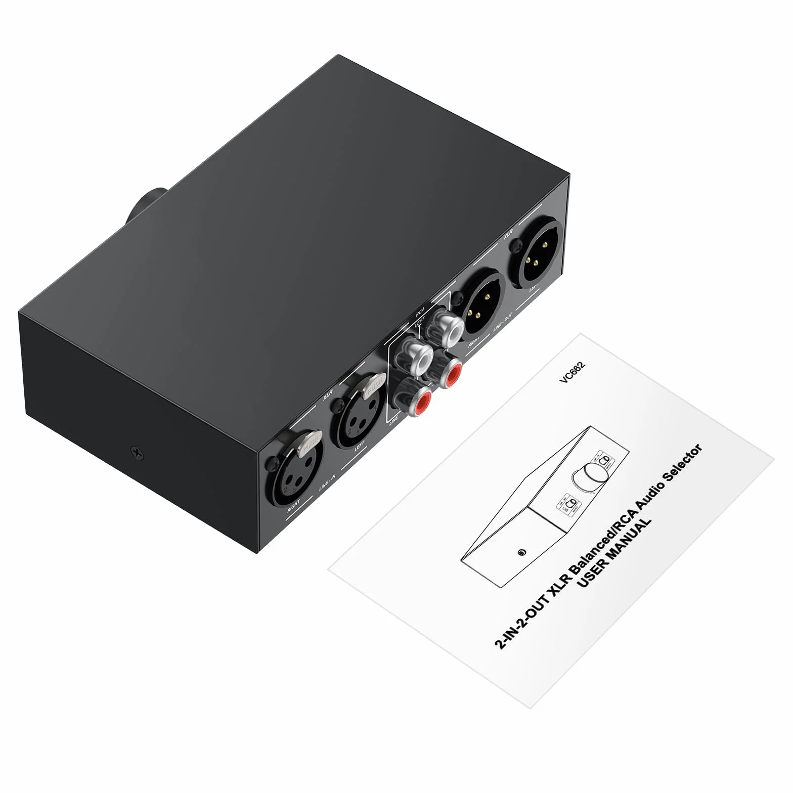 PROZOR Commutatore Audio 2-IN-2-OUT, Switch Selettore e Convertitore XLR a RCA Bidirezionale con Controllo del Volume Passivo Preamplificatore per Altoparlanti da Studio, Home Cinema, DJ