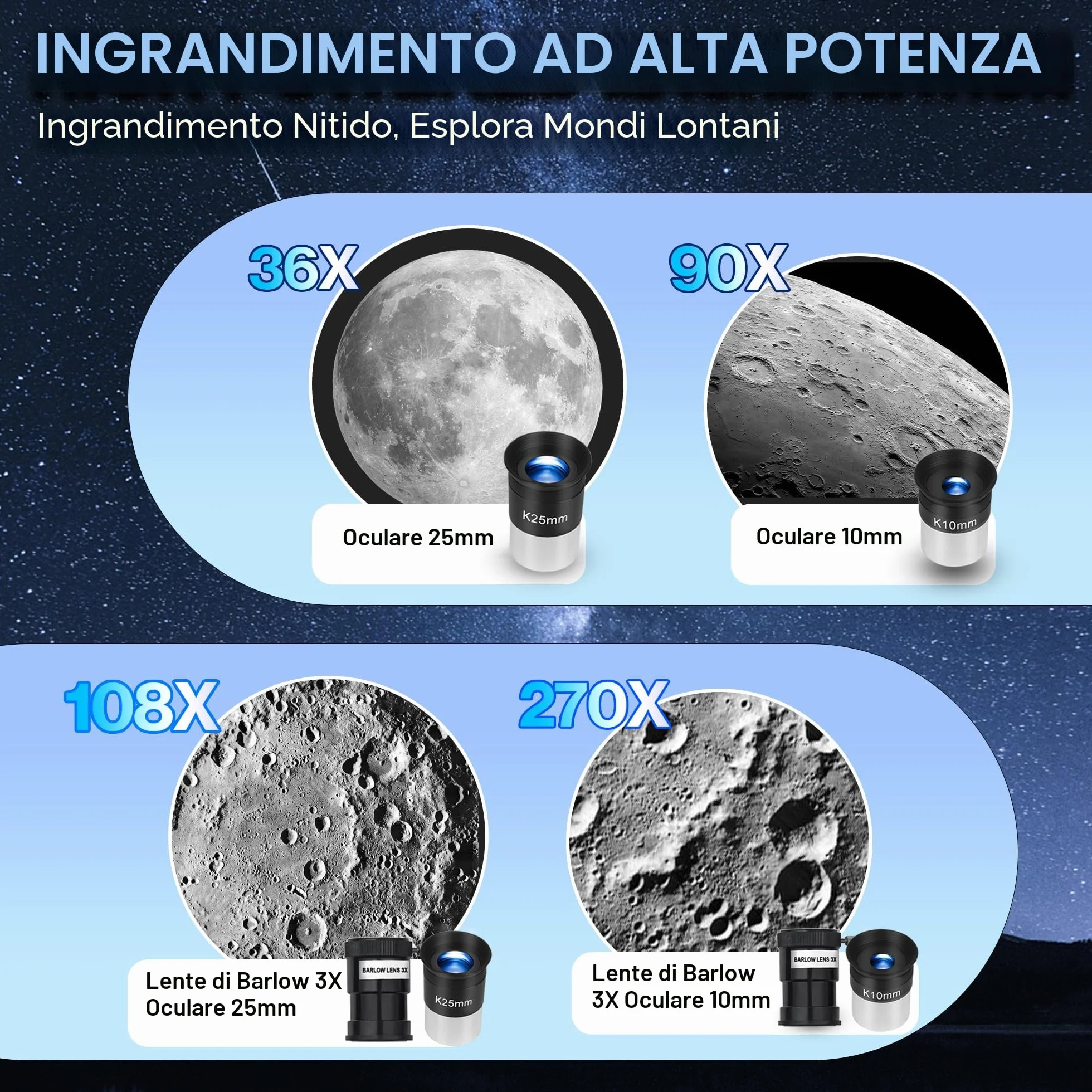 Telescopio Astronomico, 90 mm Apertura 900mm Rifrattore Telescopio Astronomico Professionale per Adulti e Principianti - con Borsa, Treppiede, Adattatore per Telefono
