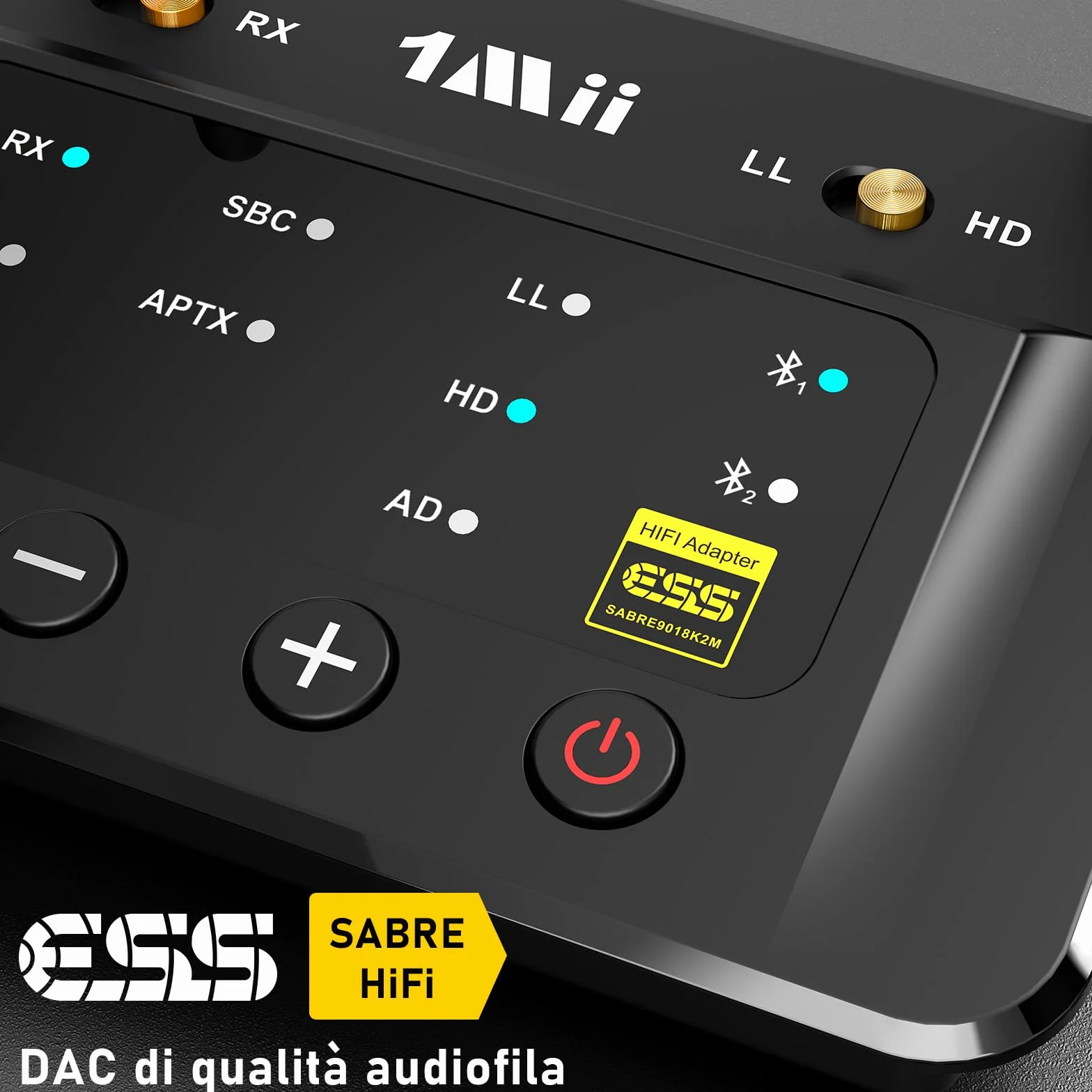 1Mii Trasmettitore Ricevitore Bluetooth 5.3 per TV, Adattatore Audio HiFi ESS DAC aptX HD Bassa Latenza RCA AUX Ottico