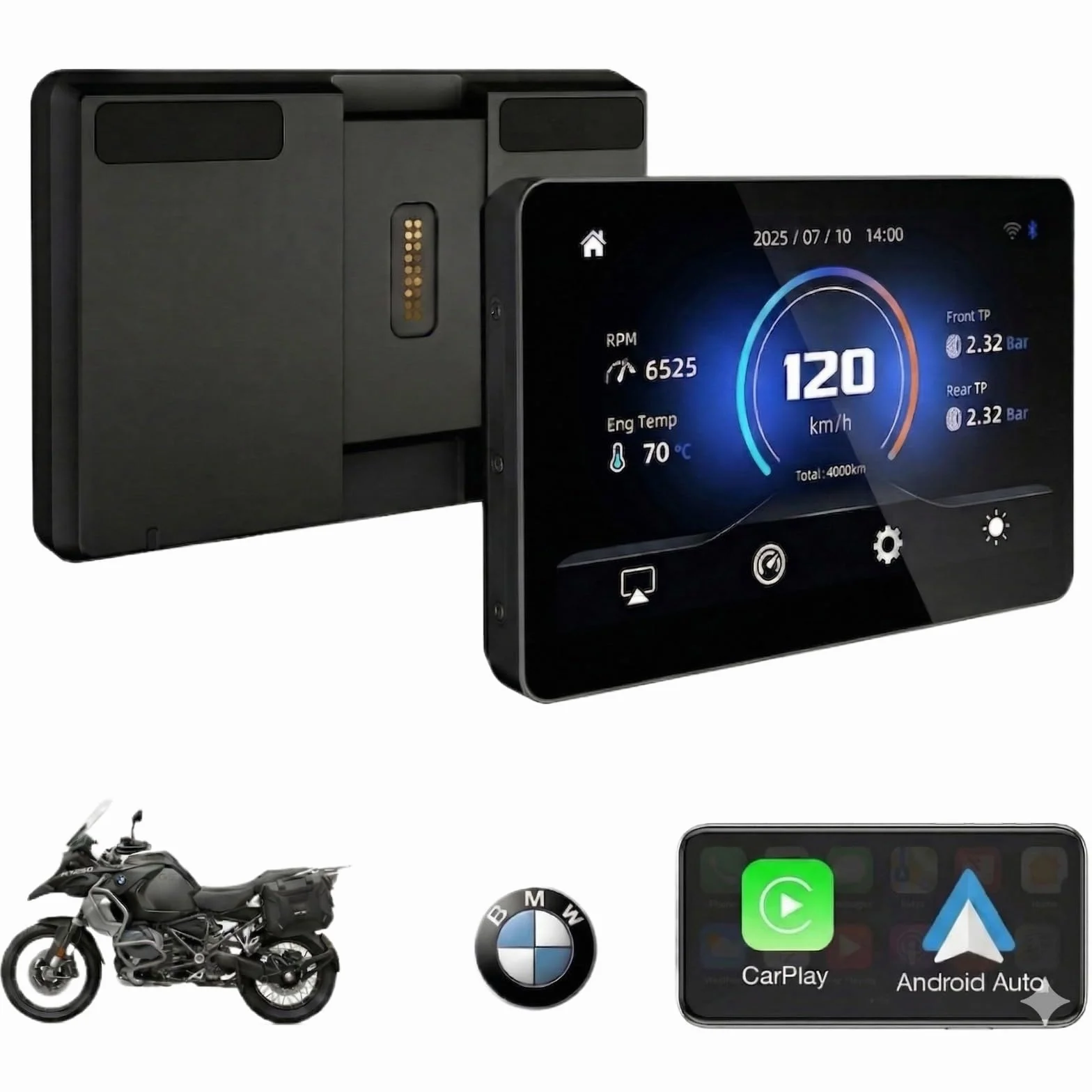 Schermo da 6,2 pollici in alluminio per moto per BMW R1200GS R1250GS R1300GS F850GS F900, CarPlay wireless e display automatico Android (senza staffa/nessun GPS autonomo), compatibile con