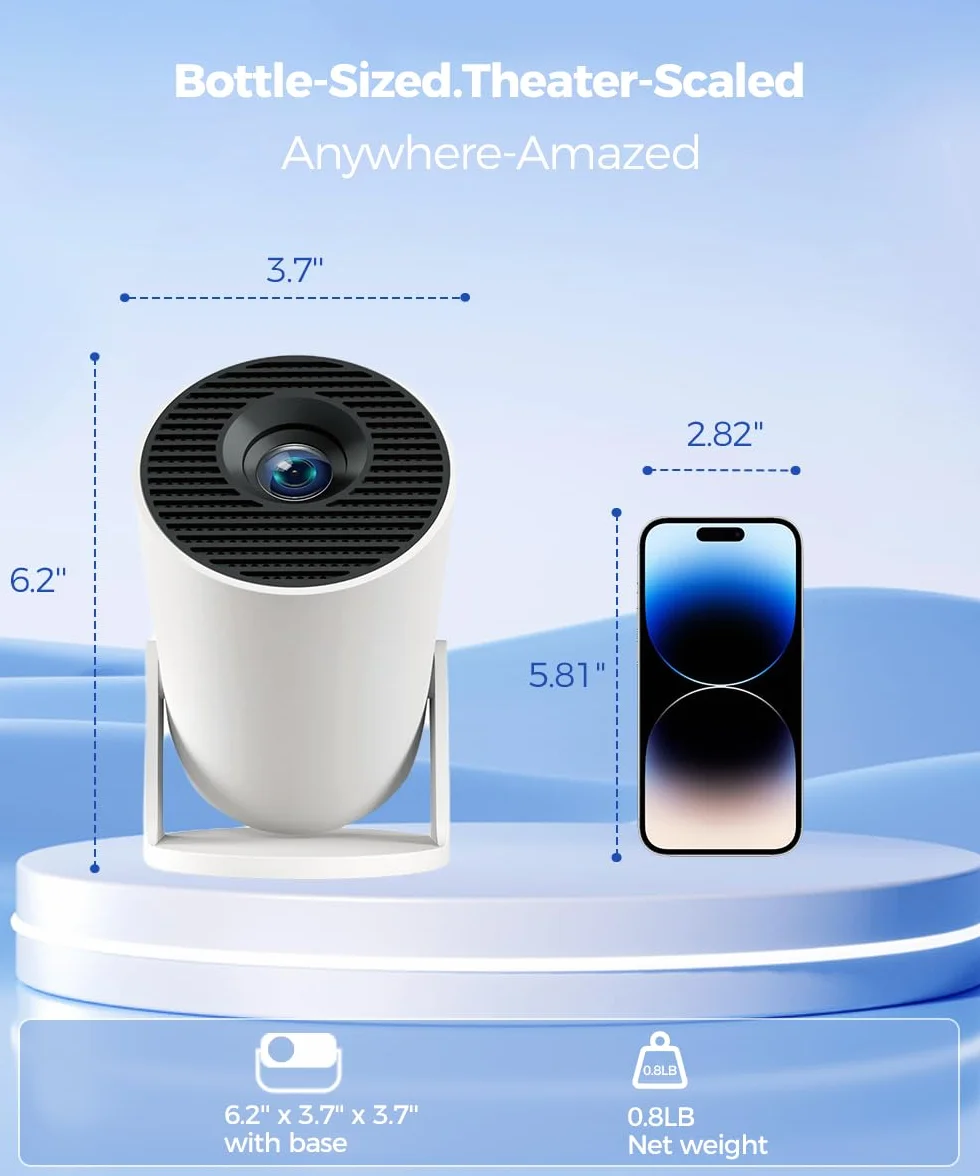 Mini Proiettore 4K Smart Projector 5G WiFi 6 BT 5.4 Full HD 1080P 200ANSI 8000L Auto Trapezoid Correction
