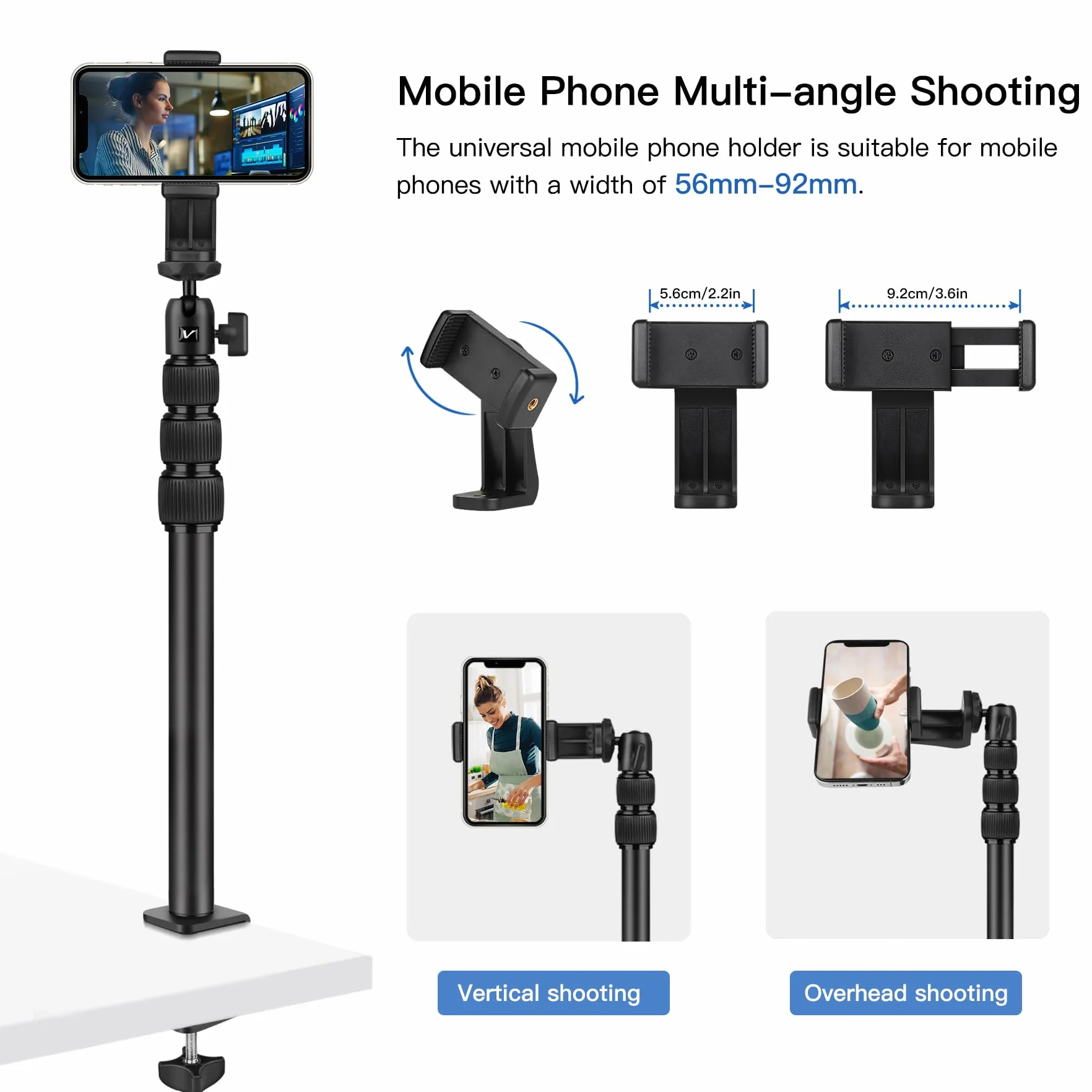 Victiv 37cm-105cm Supporto per Fotocamera da Tavolo, Treppiede da Tavolo con Adattatore a Vite da 1/4" per Canon DSLR, Supporto per Lampada da Tavolo Regolabile per Fotocamera, Luce ad Anello, Webcam