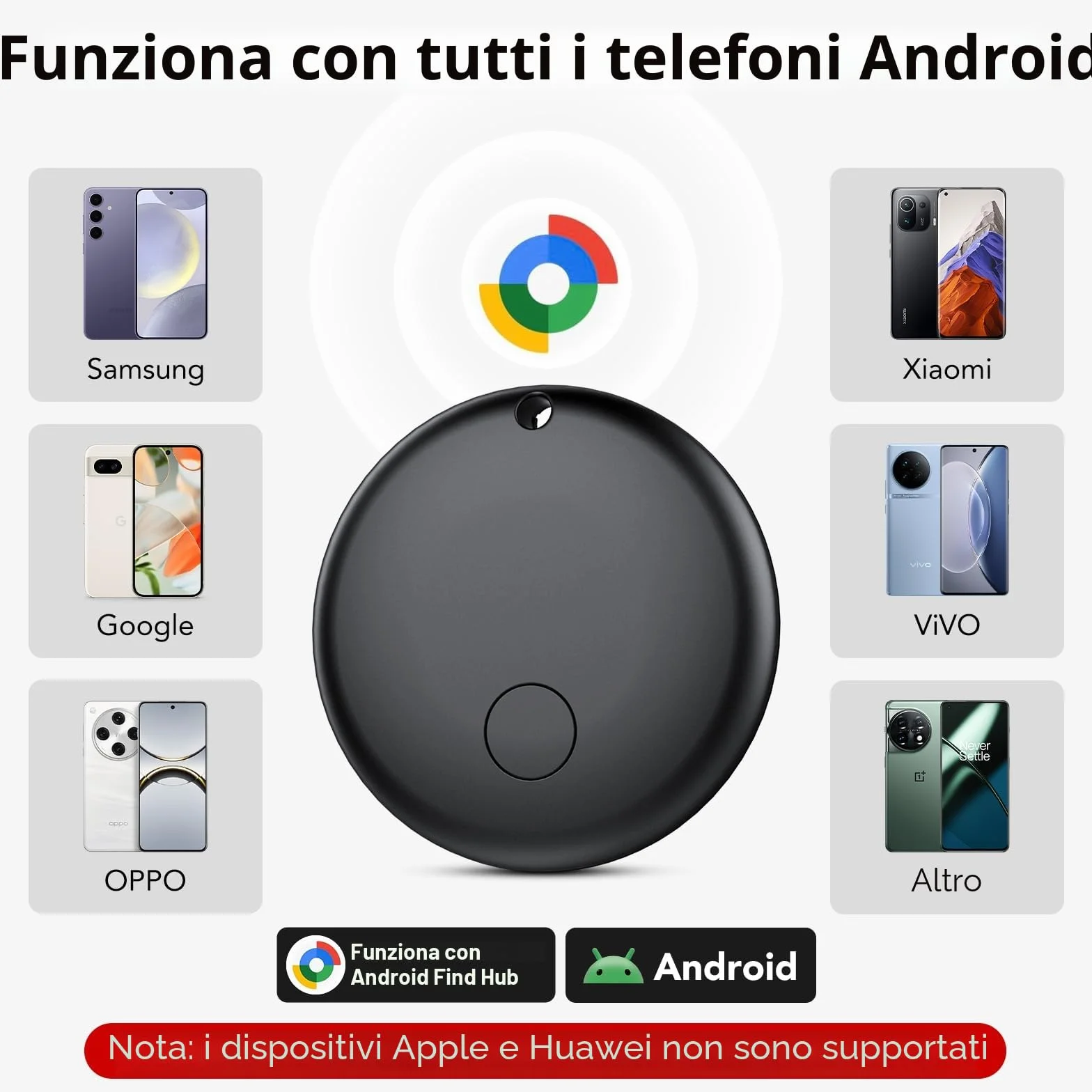 Android Smart Tag, Traceur tag con Google's Find Hub (Solo Android), IP68 Impermeabile, Bluetooth Localizzatore con Custodia Protettiva, Trova Oggetti per Chiavi/Bagagli/Portafogli, 4 Nero Elegante