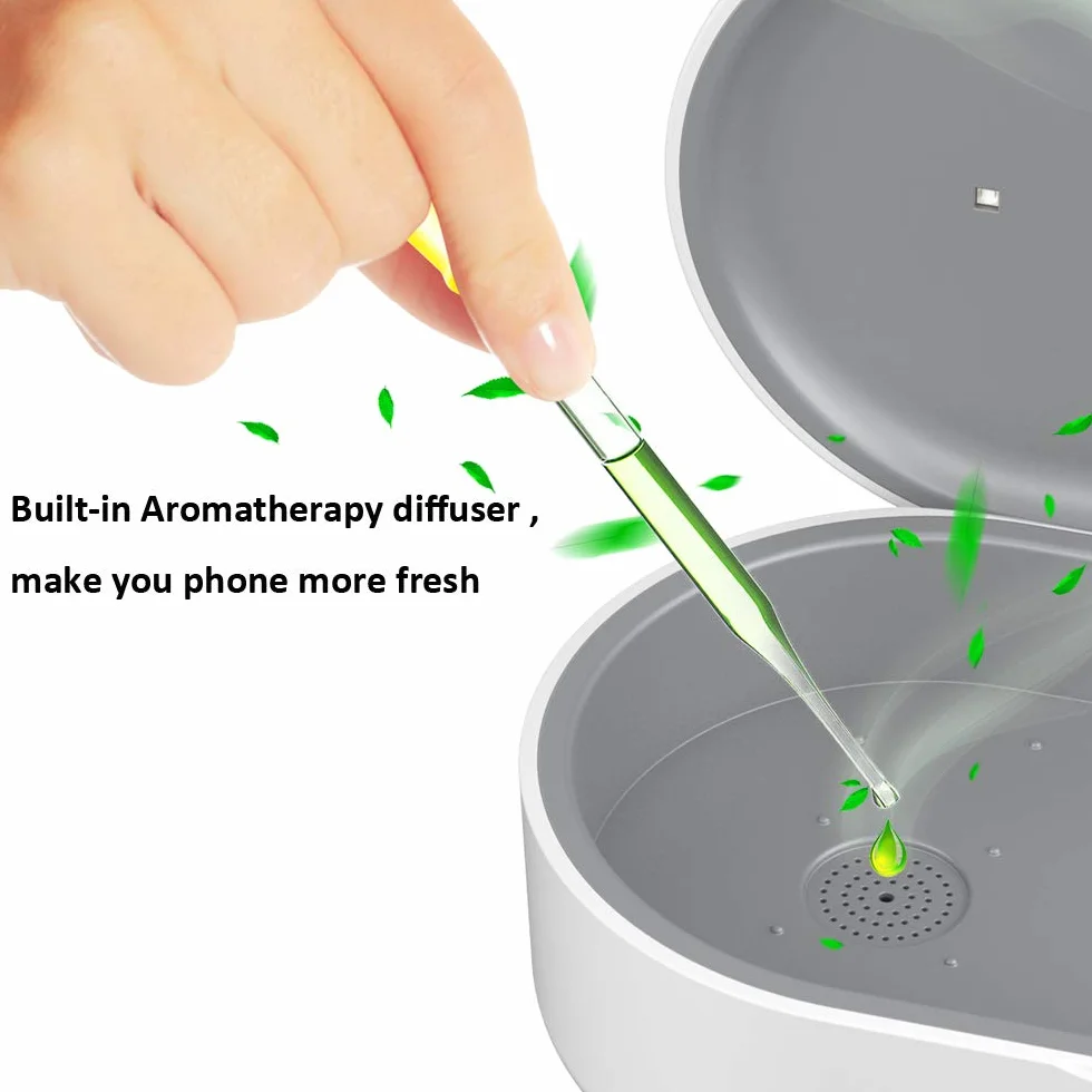 Scatola Sterilizzatore UV Portatile Smart Phone Sanitizer Uccidi i batteri 99,9%, Ricarica USB Funzione di Aromaterapia Sterilizzazione dell'ozono Disinfezione UV, per iPhone Android Gioielleria