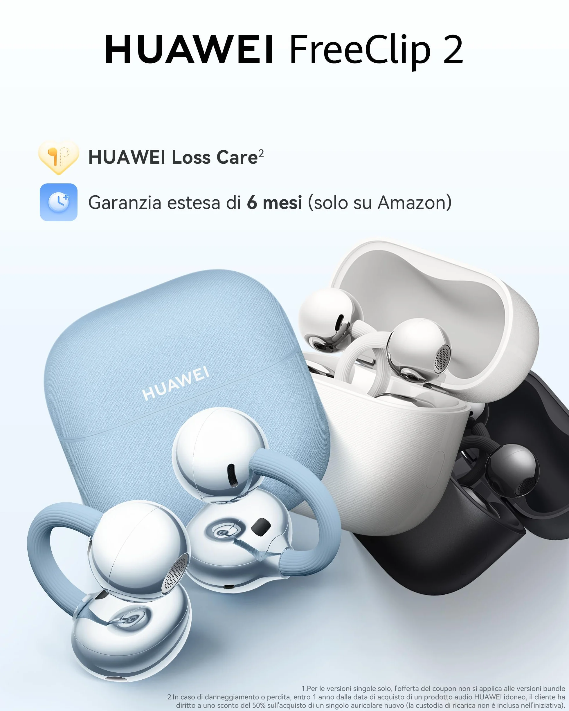 HUAWEI FreeClip 2 Nero, Cuffie Bluetooth Wireless, Design ultra-Leggero, per il massimo del comfort, Ascolto adattivo open-ear, Chiamate Cristalline, Fino a 38 ore, iOS e Android, Garanzia di 30 Mesi