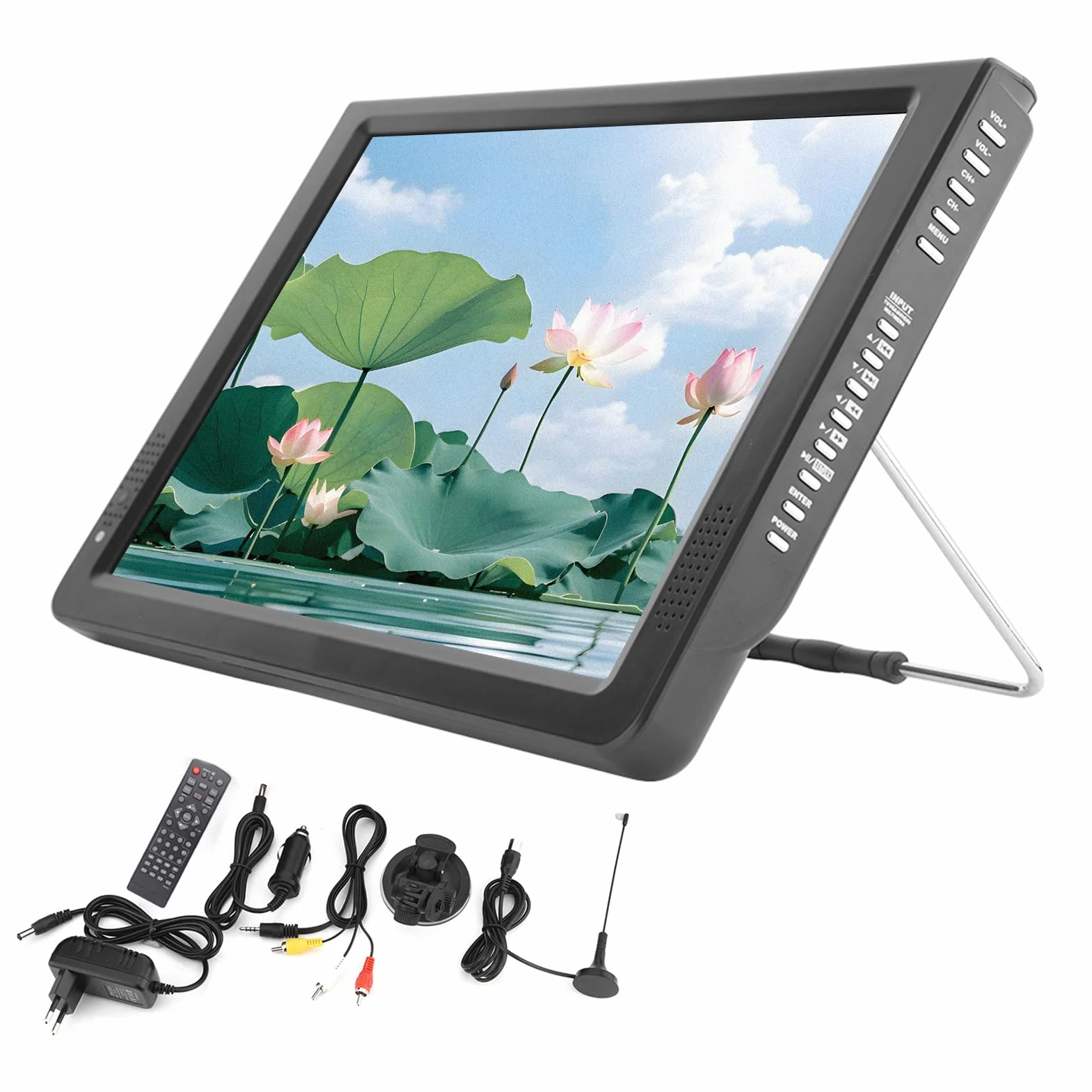 Televisore Portatile, da 12 pollici TV Digitale, porta USB di Supporto, Piccolo, Analogico Con Caricabatterie per supportare auto da 12 V, 1500 mAh