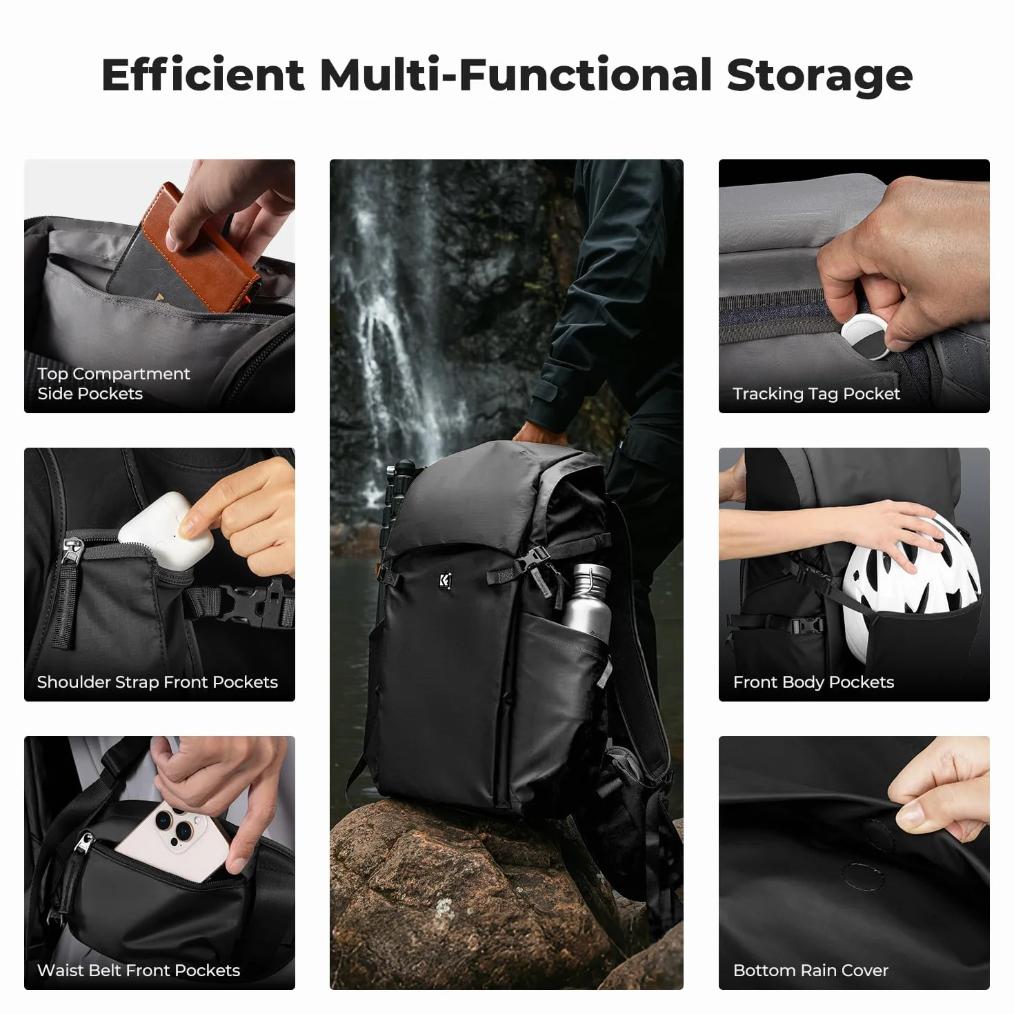 K&F CONCEPT Zaino per fotocamera, zaino da viaggio all'aperto di grande professtional splashproof Borsa a tracolla multifunzionale per Macchine fotografiche, obiettivo, treppiede, laptop, drone