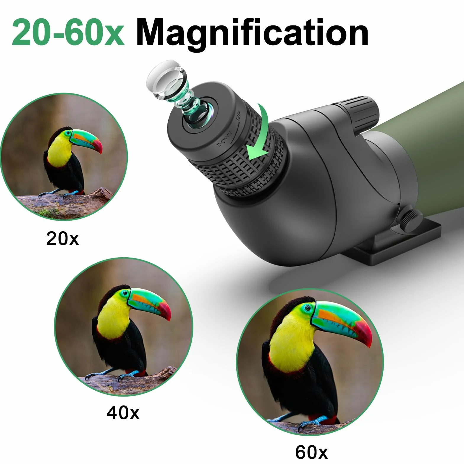 Gosky Cannocchiale da 20 – 60 x 80 cm, con treppiede, borsa per il trasporto e adattatore per smartphone, telescopio angolato BAK4, impermeabile per tiro, caccia, bird watching, paesaggi della fauna