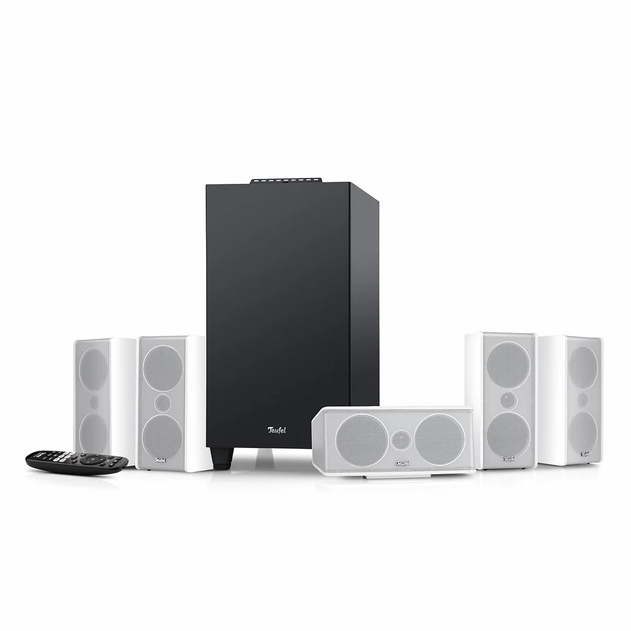 Teufel CONSONO 35 Concept 5.1 Surround Soundsystem - Sistema home cinema completo con ricevitore AV integrato e Bluetooth, Dolby Audio, HDMI ARC CEC per Giochi, Film, Musica - bianco