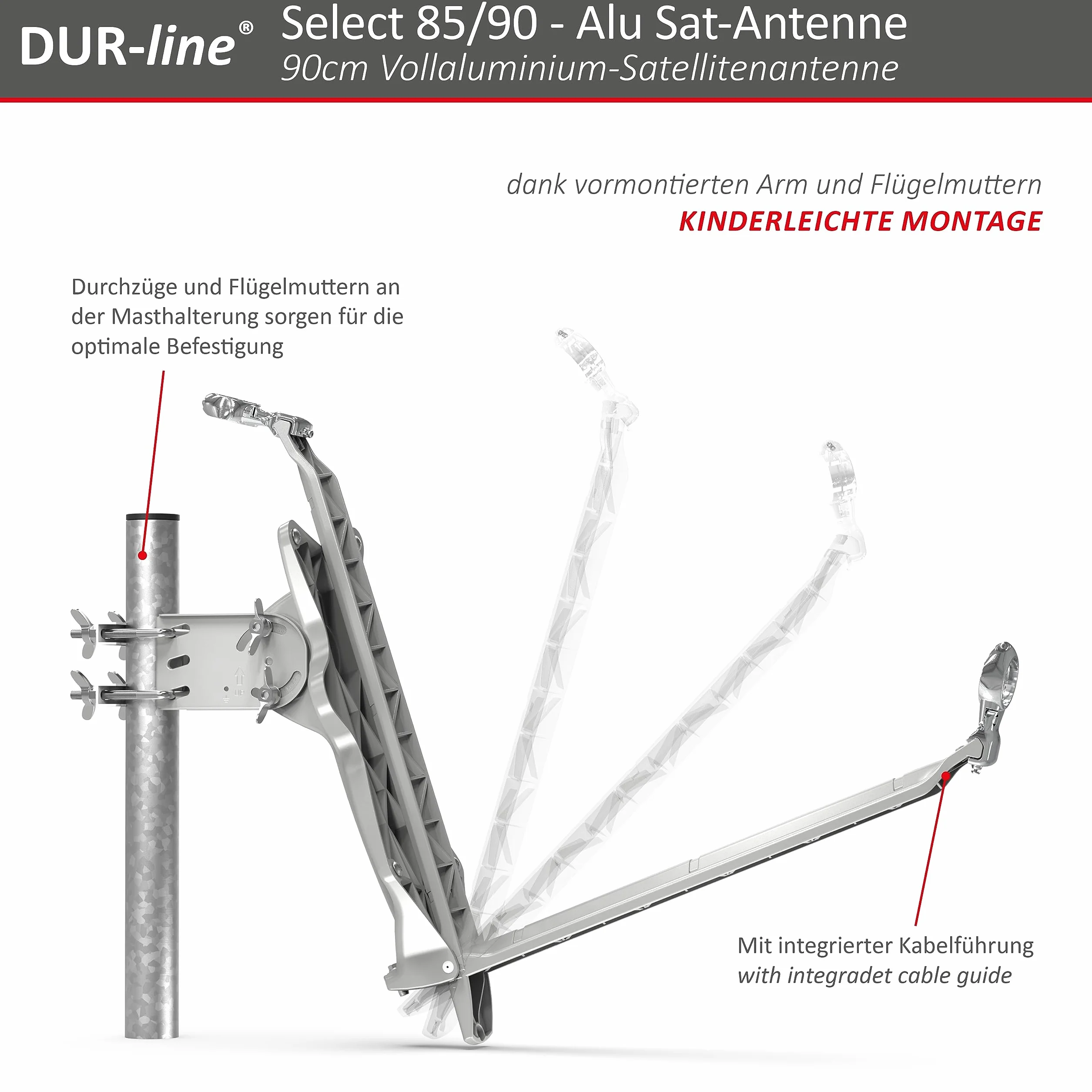 DUR-line Select - Parabola satellitare in alluminio, 75 cm/80 cm