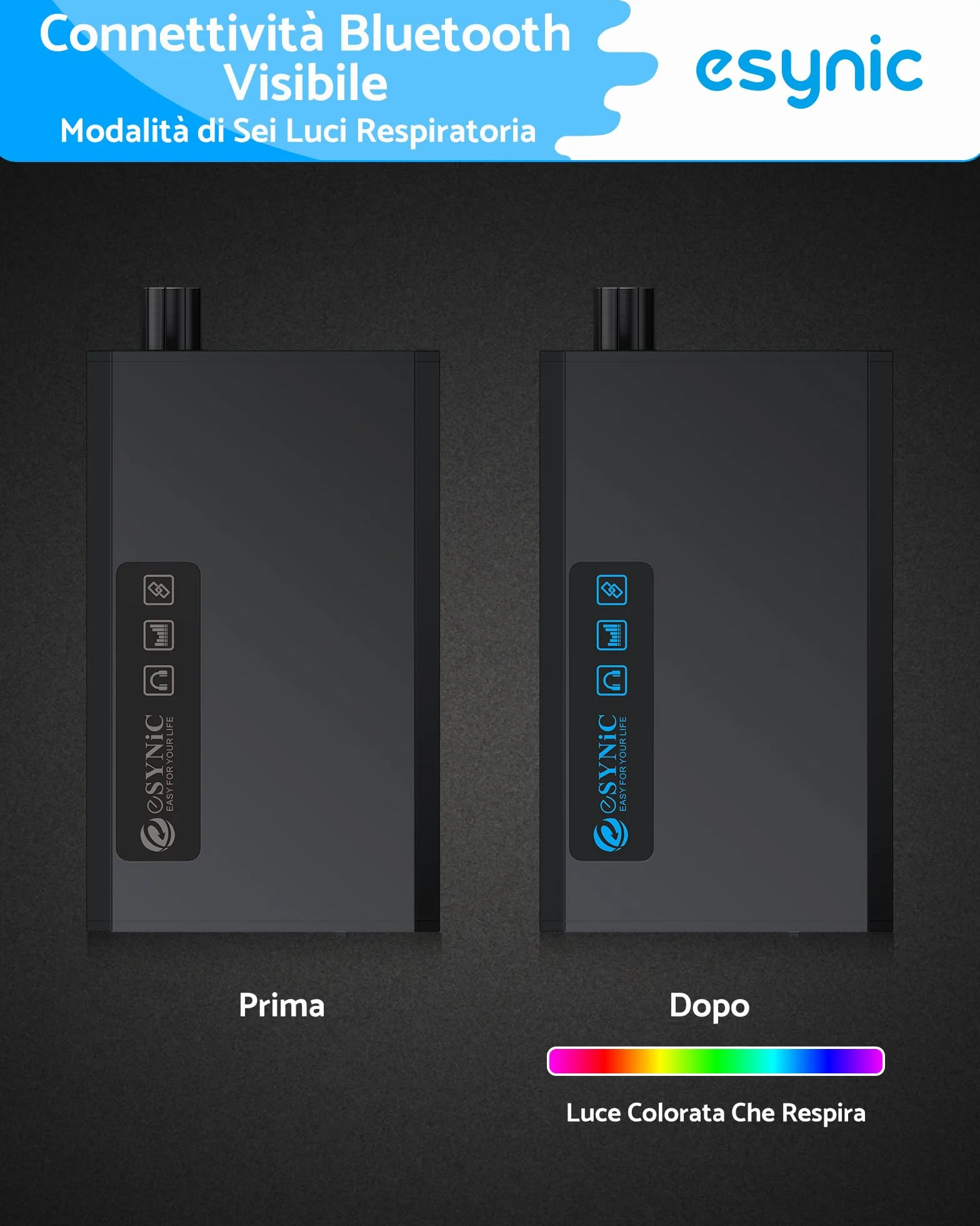 eSynic HiFi Amplificatore per Cuffie con Ricevitore Bluetooth 5.1, Impedenza 16-300Ω, 2 Livelli di Guadagno, Batteria Ricaricabile 1500mAh con Cavo USB-C e Cavo Audio, in Alluminio per MP3 Smartphone