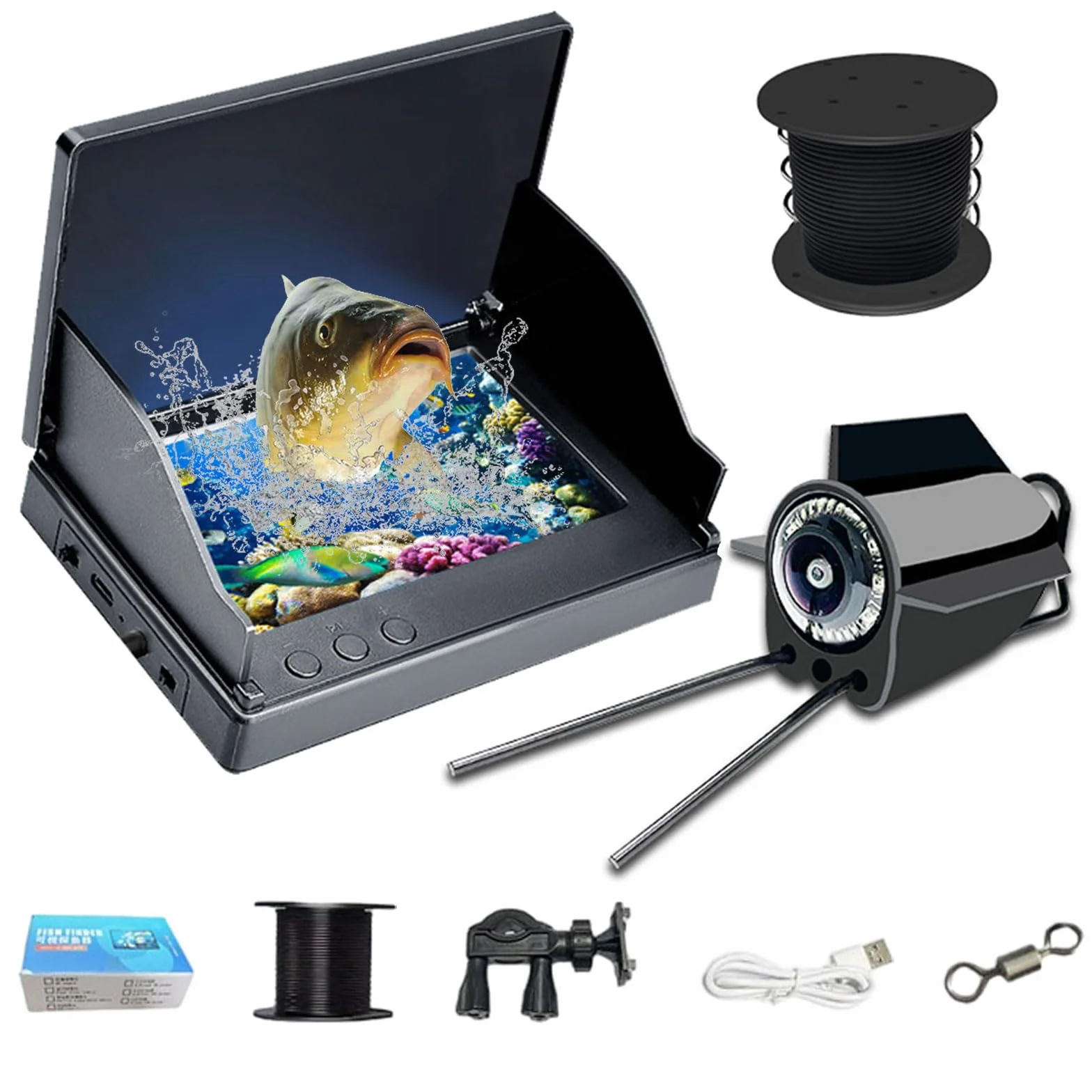 Telecamera per pesca subacquea, batteria da 5000 mAh con schermo da 4,3 pollici, 1080p HD visibile Fish Finder con 6 LED IR luci a infrarossi e cavo da 30 m per pesca su ghiaccio, fiume e