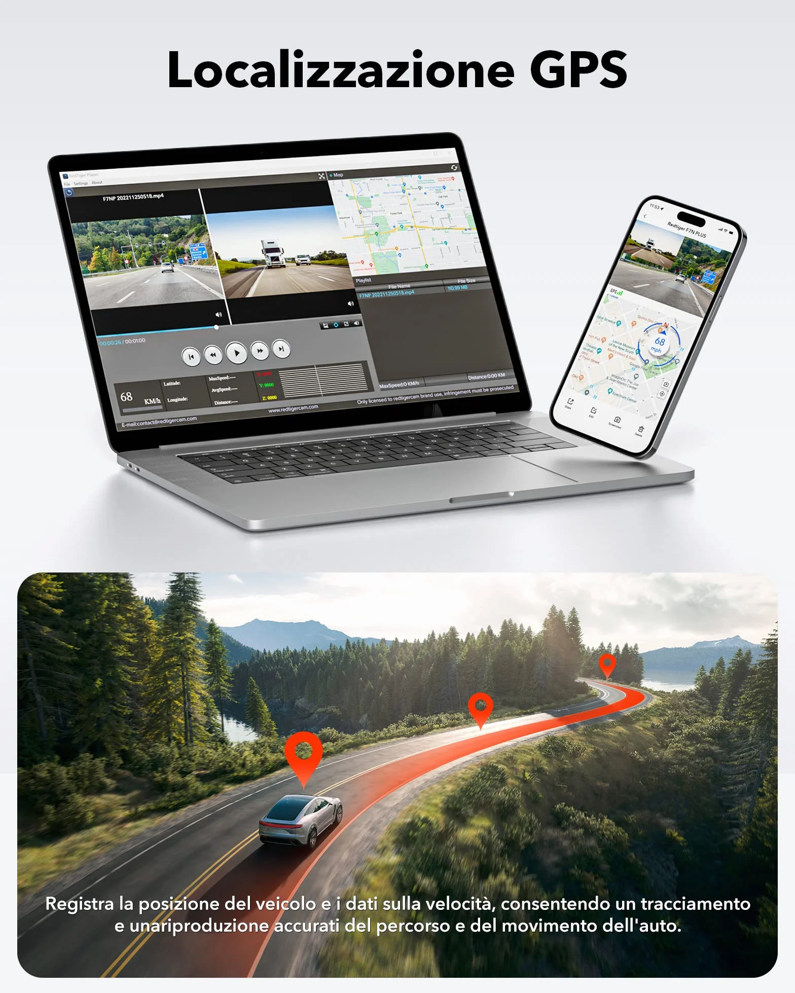 REDTIGER Dash Cam 4K/2.5K Anteriore e Posteriore, STARVIS 2, Schermo IPS 3,18 Pollici, 128 GB Inclusa, WiFi 5,8 GHz, GPS, WDR 170° Grandangolare