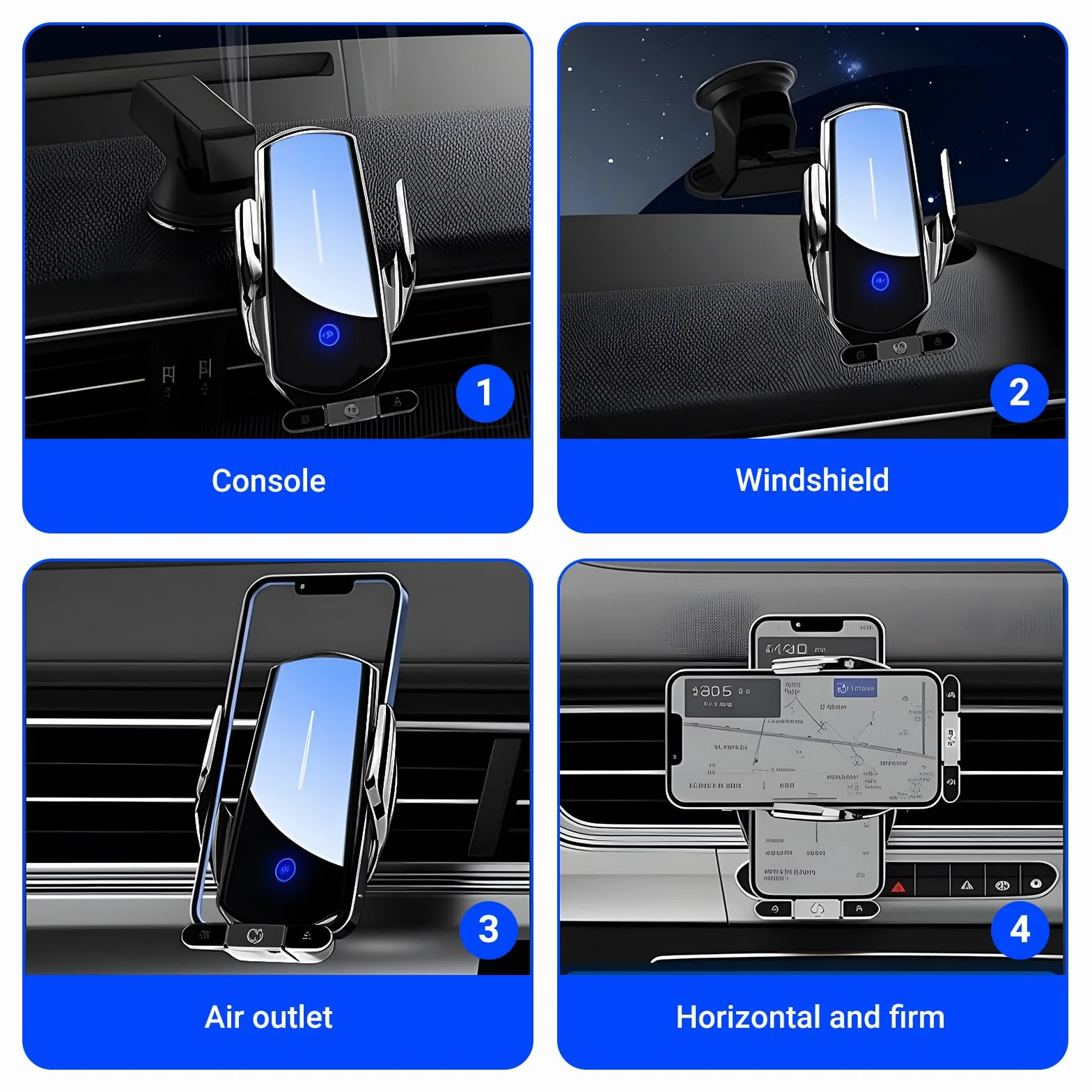 Supporto per telefono da auto con caricatore wireless, caricatore wireless da auto 15W a ricarica rapida, supporto con aggancio automatico a ventosa per auto/cruscotto/bocchetta dell'aria/parabrezza