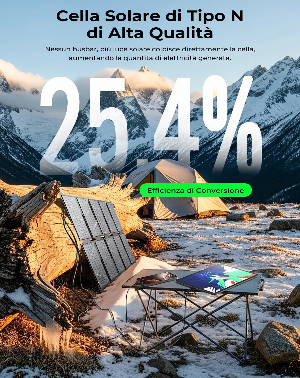 BigBlue Caricabatterie Solare Portatile 35W con Ricarica Rapida USB-A e PD25W USB-C per Camping e Trekking, 0,7 kg Impermeabile IP68, Caricabatterie Solare Pieghevole per iPhone/Android iPad Powerbank
