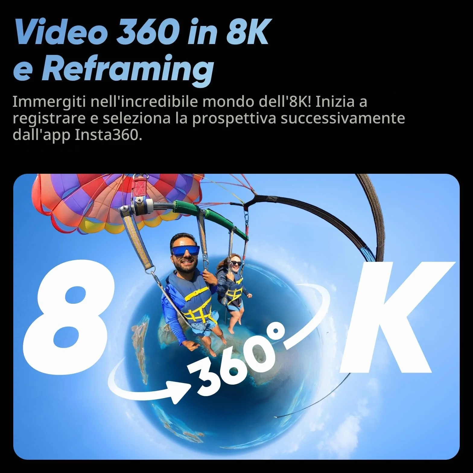 Insta360 X4 Starter Pack - Action Cam 360° 8K Impermeabile, Video Grandangolari in 4K, Selfie Stick Invisibile. Protezioni Lenti Rimovibili, Autonomia Batteria 135 min, Editing IA, Stabilizzazione