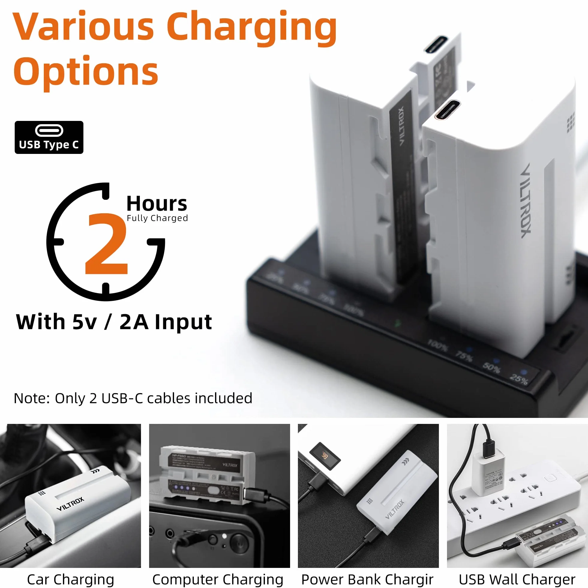 VILTROX NP-F550 Batteria 2 Pezzi 2200mAh Batteria di Ricambio per F970 F960 F950 F770 F750 F570 F550 F330, Batteria Ricaricabile Compatibile con Godox Neewer Luce Video LED/Monitor Fotocamera