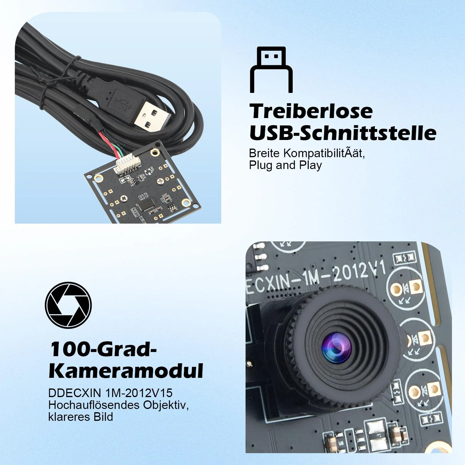 OV9732 - Modulo per fotocamera, USB, grandangolo 100°, 1280 x 720 30 FPS HD, compatibile con sistema per auto, cavo da 2 m, sensore di immagine trasparente per un tracciamento preciso del