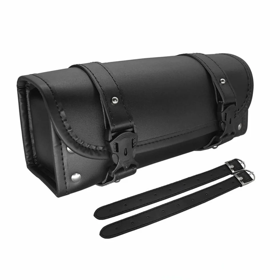 Borsa porta attrezzi anteriore e posteriore per moto, compatibile con la maggior parte dei modelli, fibbia a sgancio rapido, 30 cm x 10 cm x 11,5 cm, in poliuretano, impermeabile, nero