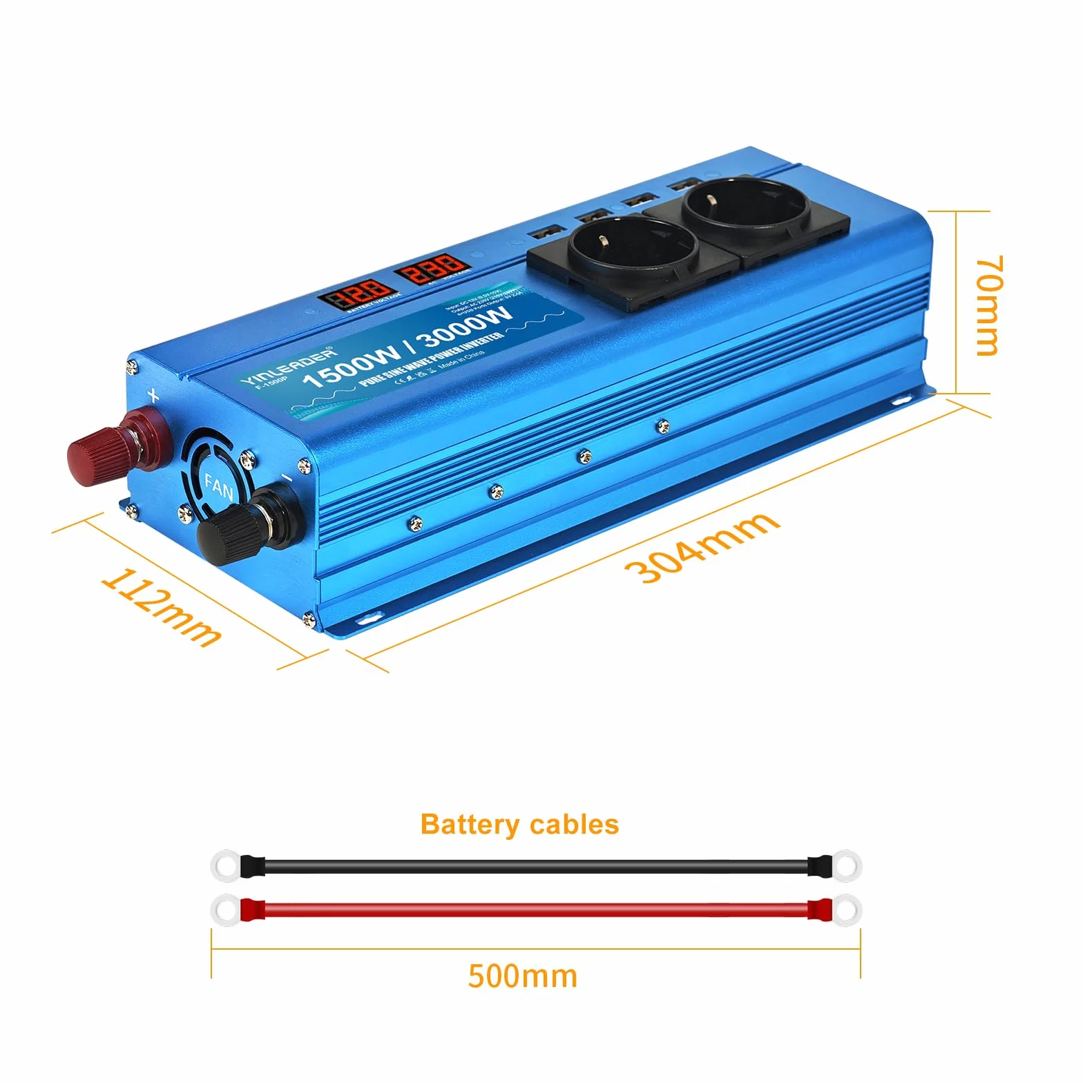 Yinleader Power Inverter 12V 230V Onda Sinusoidale Pura 1500 W 3000 W Inverter di Potere 2 LED 2 Prese 4 USB