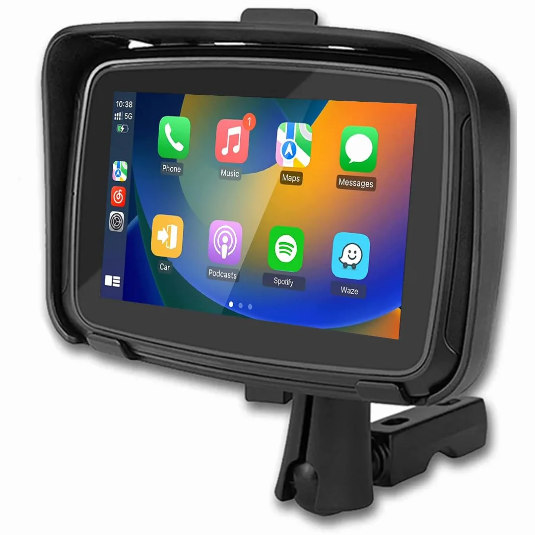 PolarLander Monitor per Moto Portatile 5'' IPS Impermeabile IPx6 Compatibile con Wireless Apple Carplay e Android Auto Dual Bluetooth
