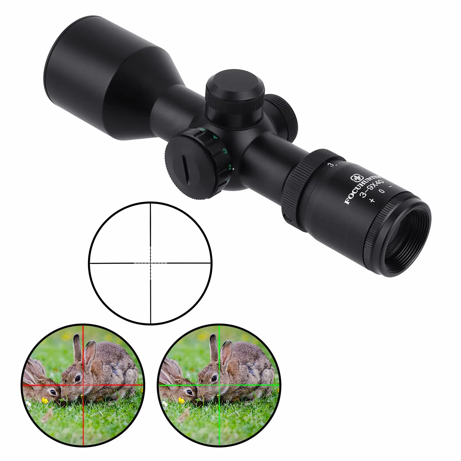 Cannocchiale da Puntamento Tattico 3-9x40E Rifle Scope Mirino Ottico Compatto con Anelli Montaggio Weaver 20 mm