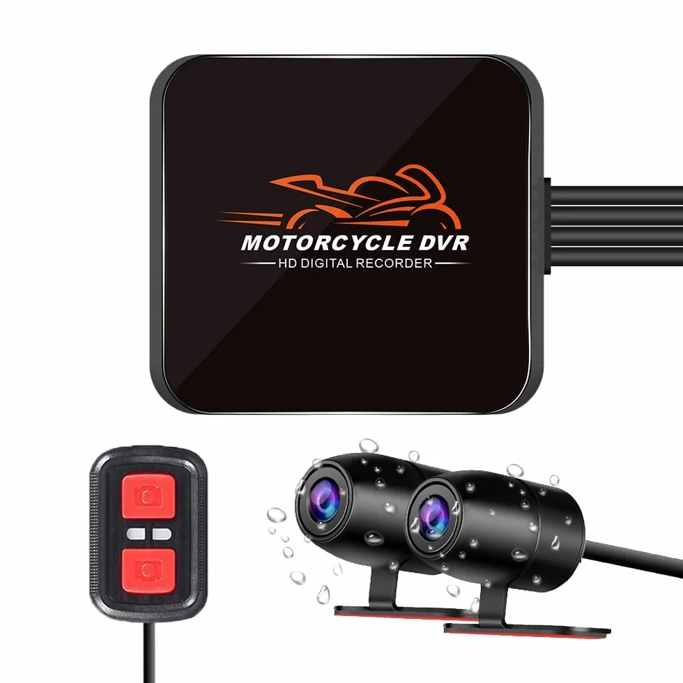 VSYSTO Moto Dash Caméra, WiFi HD 1080P vision nocturne starlight 130° grand angle avant et arrière caméra système DVR moto, Contrôle par câble, G-sensor, Enregistrement de cycle (D6L)