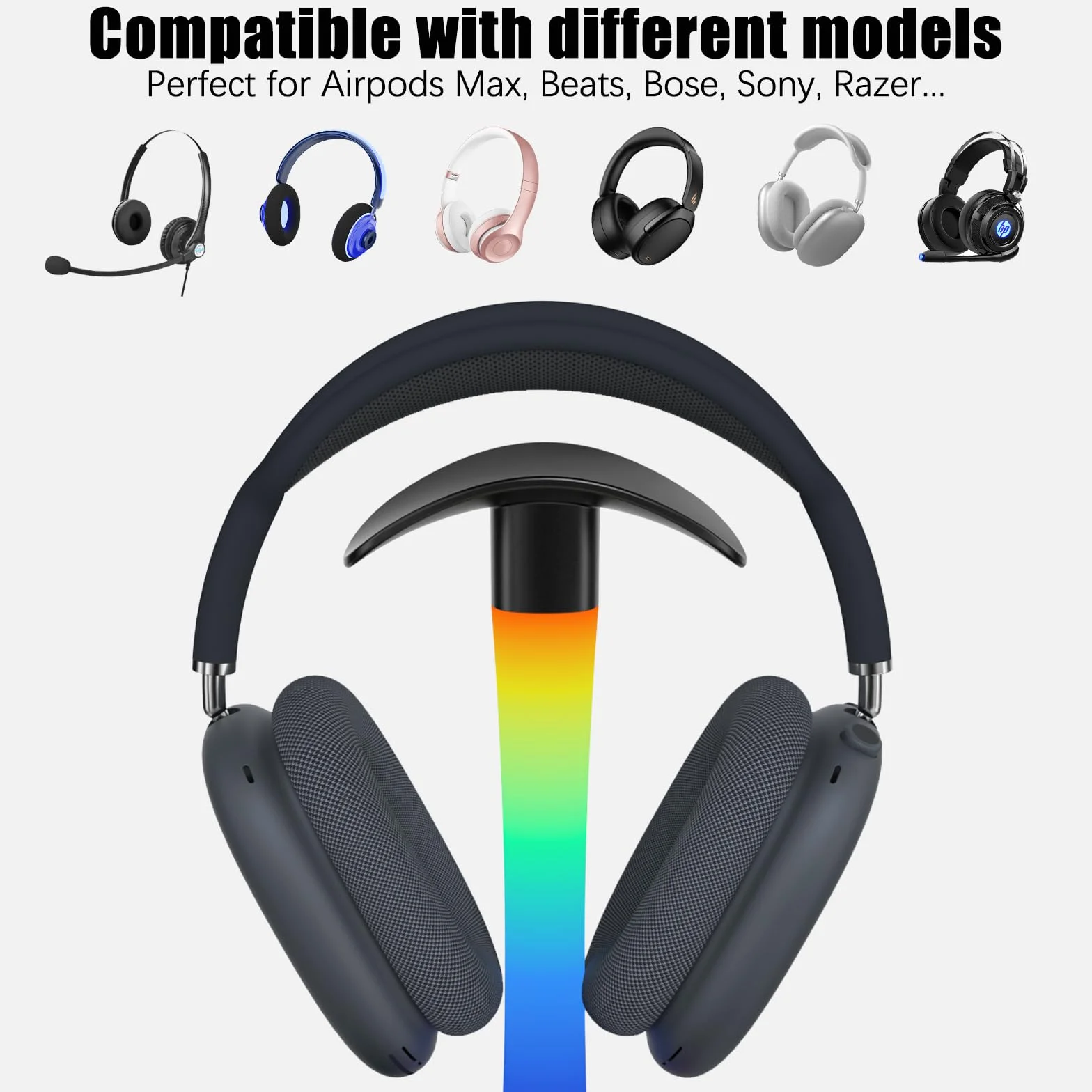 Supporto Per Cuffie con Caricabatterie Wireless,Suppor to Per Cuffie Da Gioco con Luce RGB,Supporto Per Airpod Max Compatibile con Airpod Pro/3/2,iPhone 16/15/14/13/12/11,Regali per Uomini Do (Nero)