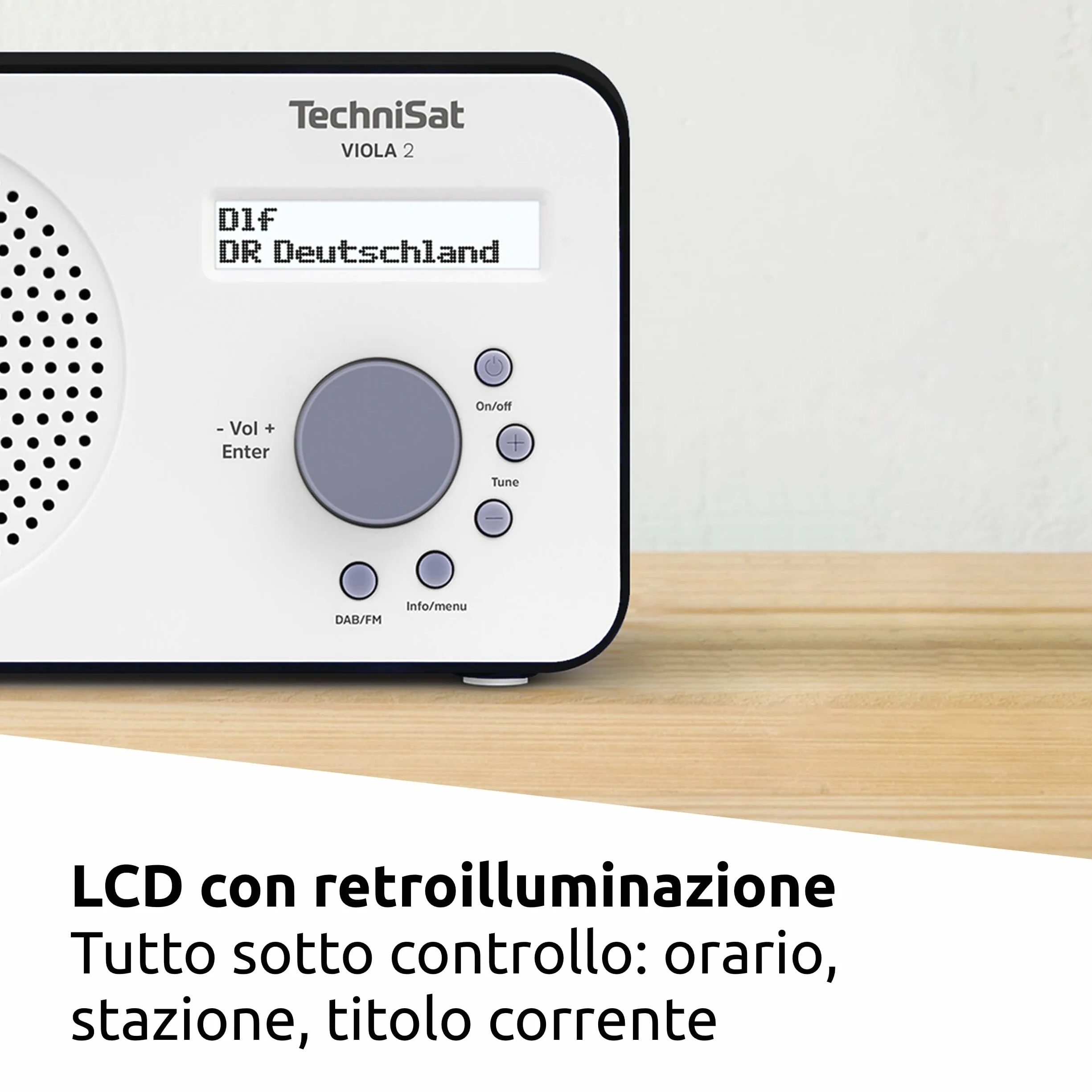TechniSat VIOLA 2 - Radio DAB portatile (DAB+, VHF, Altoparlante, Ingresso per cuffie, Display a 2 righe, Pulsante di controllo, Compatta, 1 Watt RMS), Bianco/Nero