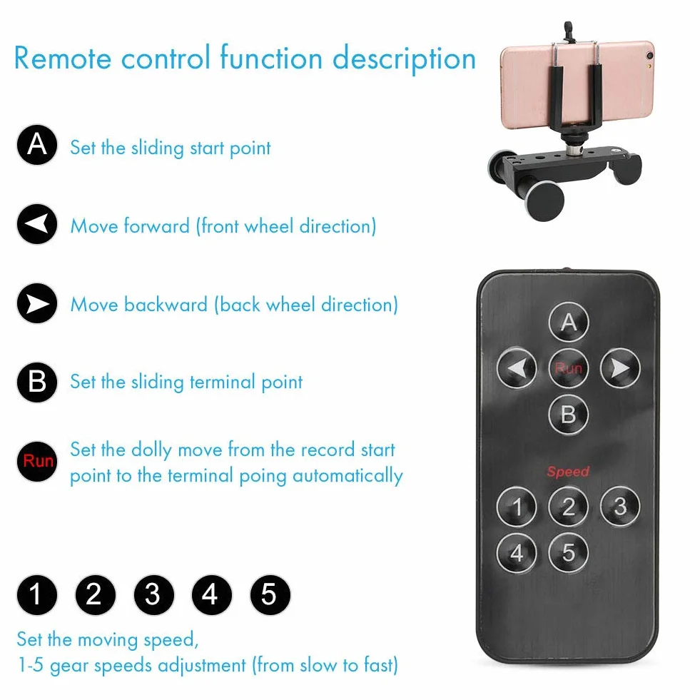 Goshyda Telecamera Video Auto, PPL-06S PRO 90 Gradi Girevole Ripresa Rotaia Motorizzata Slider Car con Telecomando, 5 velocità di Regolazione, per Fotocamera DSLR, Smartphone